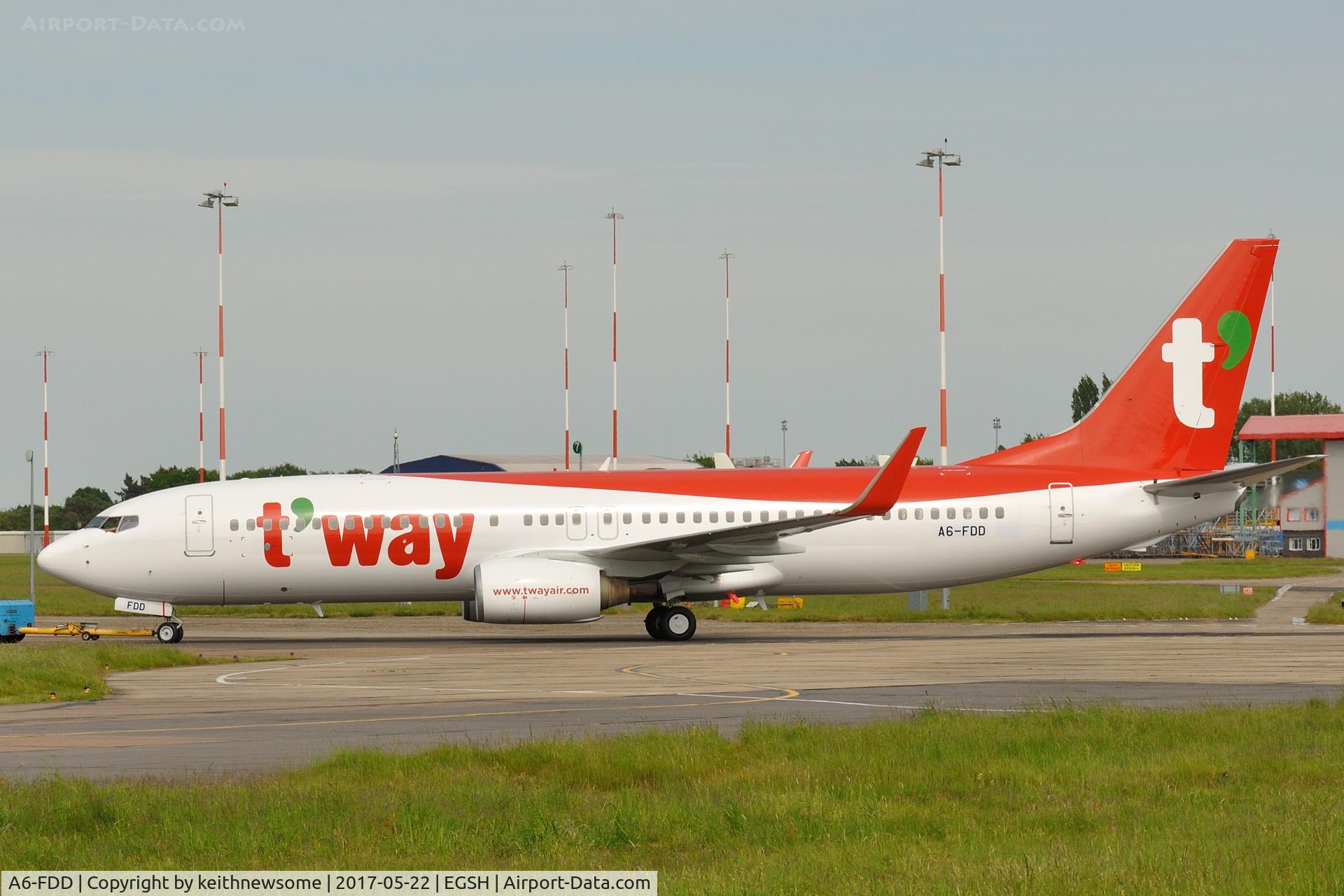 A6-FDD, 2009 Boeing 737-8KN C/N 40234, First real movement since spray for engine runs, South Korean t'way colour scheme.