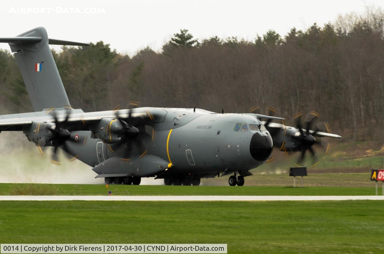 0014, 2014 Airbus A400M Atlas C/N 014, Arriving at this year's 2017 Gatineau Air Show as part of the Patrouille de France support craft.