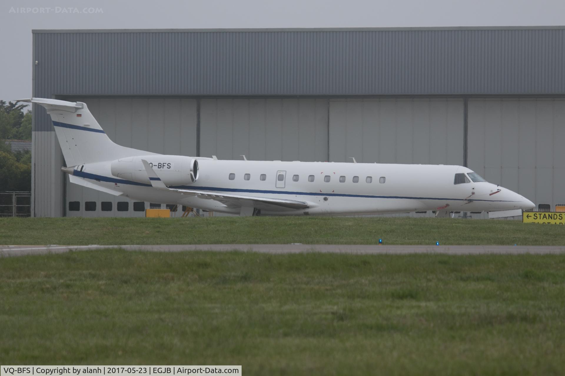 VQ-BFS, 2011 Embraer EMB-135BJ Legacy C/N 14501132, Parked at Guernsey with taped-on registration
