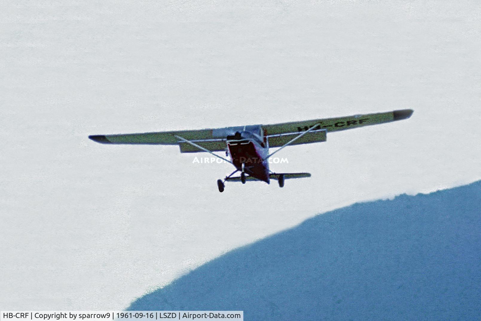 HB-CRF, 1956 Cessna 172 C/N 28700, on final to Ascona (closed) airfield.
Scanned from a slide