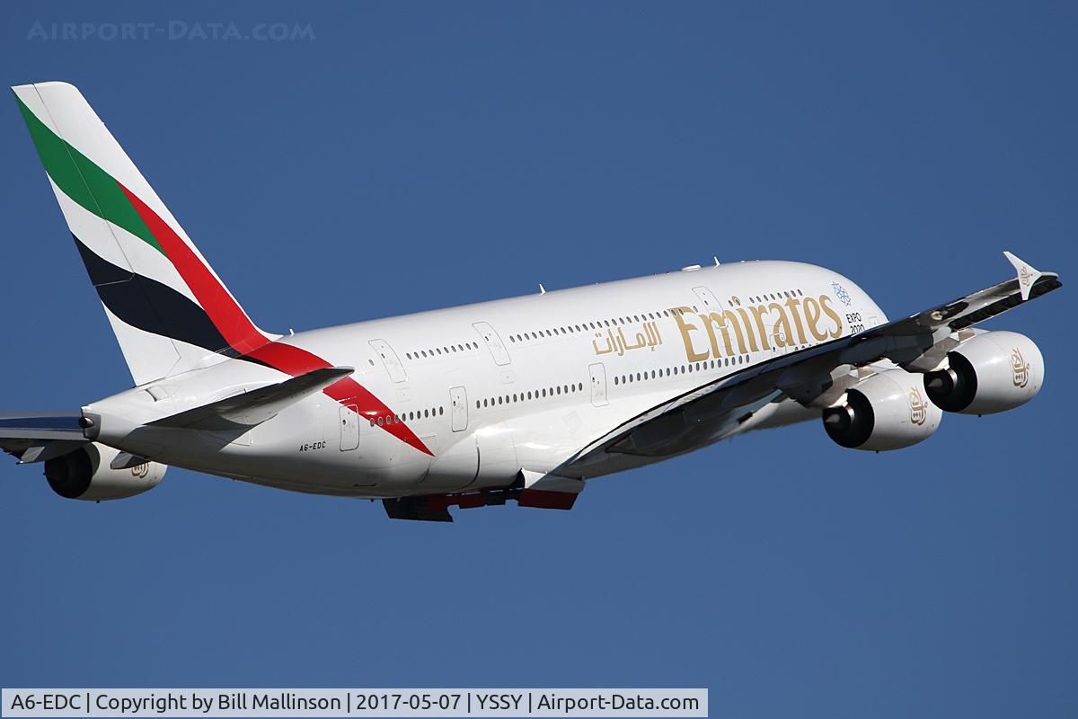A6-EDC, 2008 Airbus A380-861 C/N 016, off from 34L
