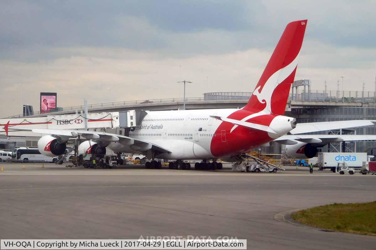 VH-OQA, 2008 Airbus A380-842 C/N 014, At Heathrow