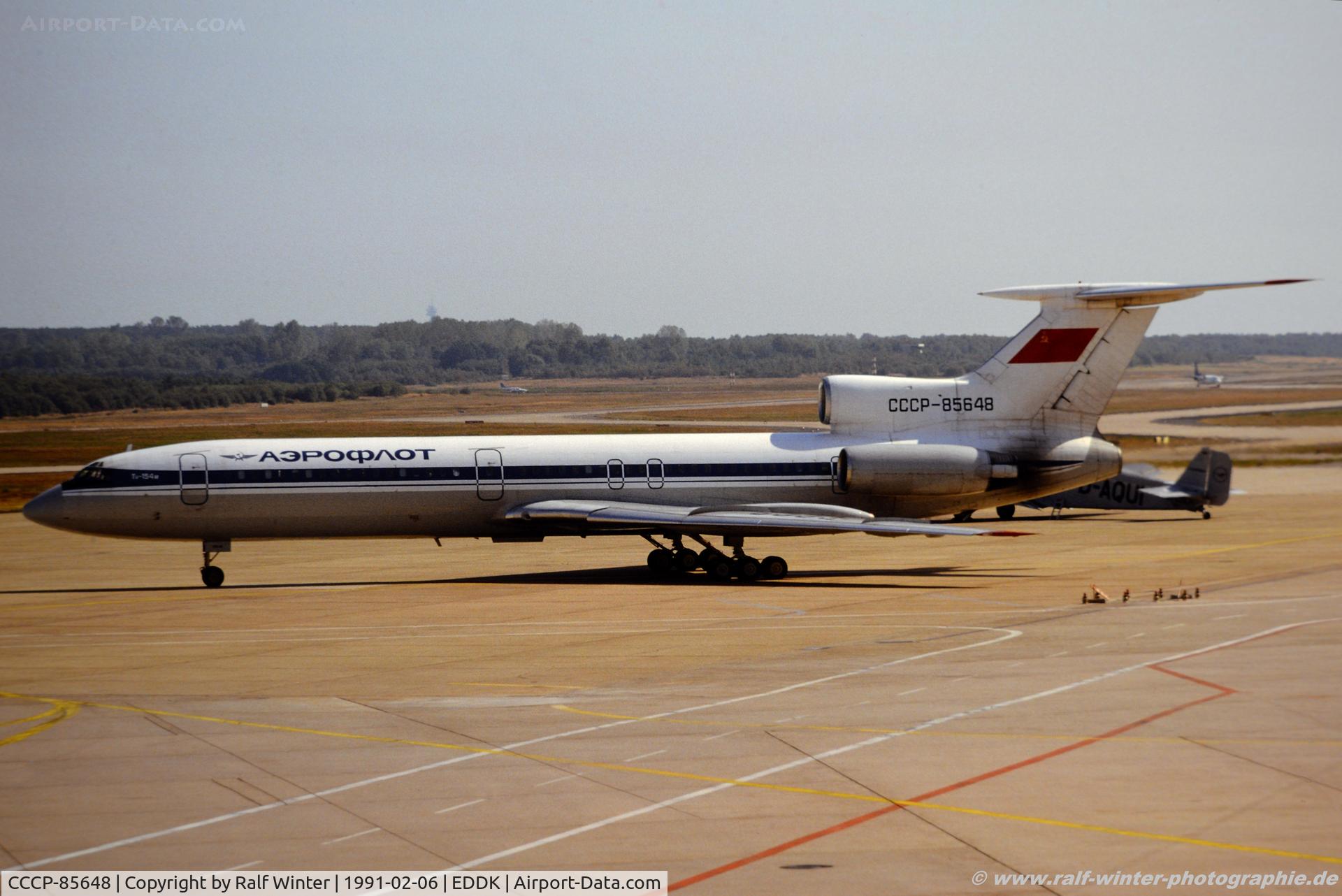 CCCP-85648, 1988 Tupolev Tu-154M C/N 88A786, Tupolev Tu-154M - Aeroflot - CCCP85648 - 06.02.1991 - CGN