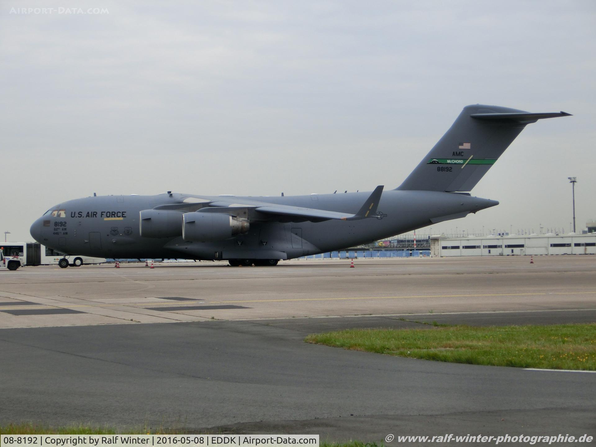 08-8192, 2008 Boeing C-17A Globemaster III C/N P-192/F214, Boeing C-17A Globemaster III - USAF United State Air Force - P-192/F214 - 08-8192 - 17.05.2016 - CGN