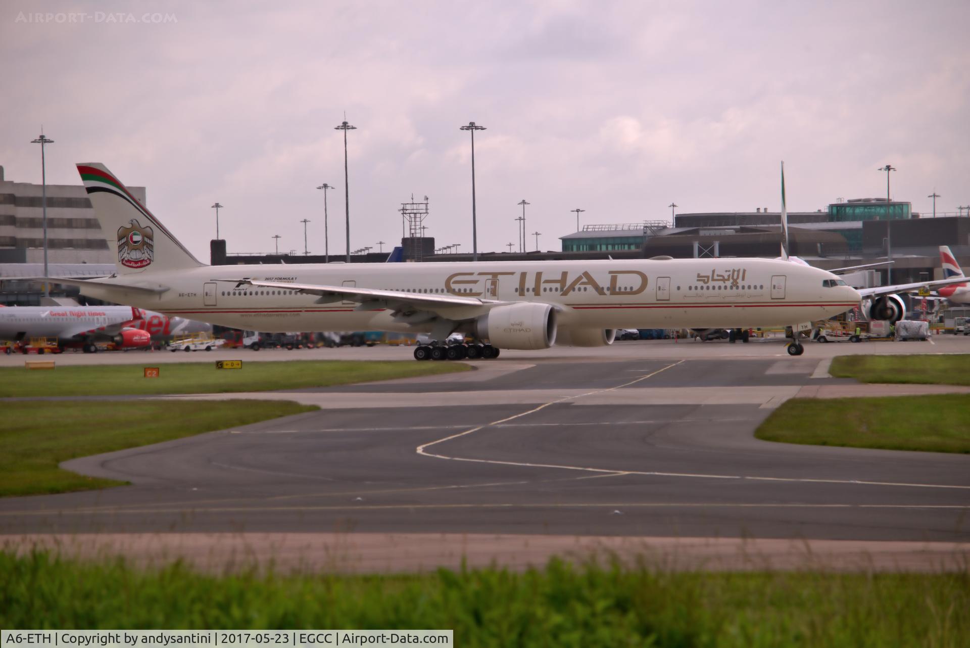 A6-ETH, 2011 Boeing 777-3FX/ER C/N 39683, taxing out for take off man egcc uk