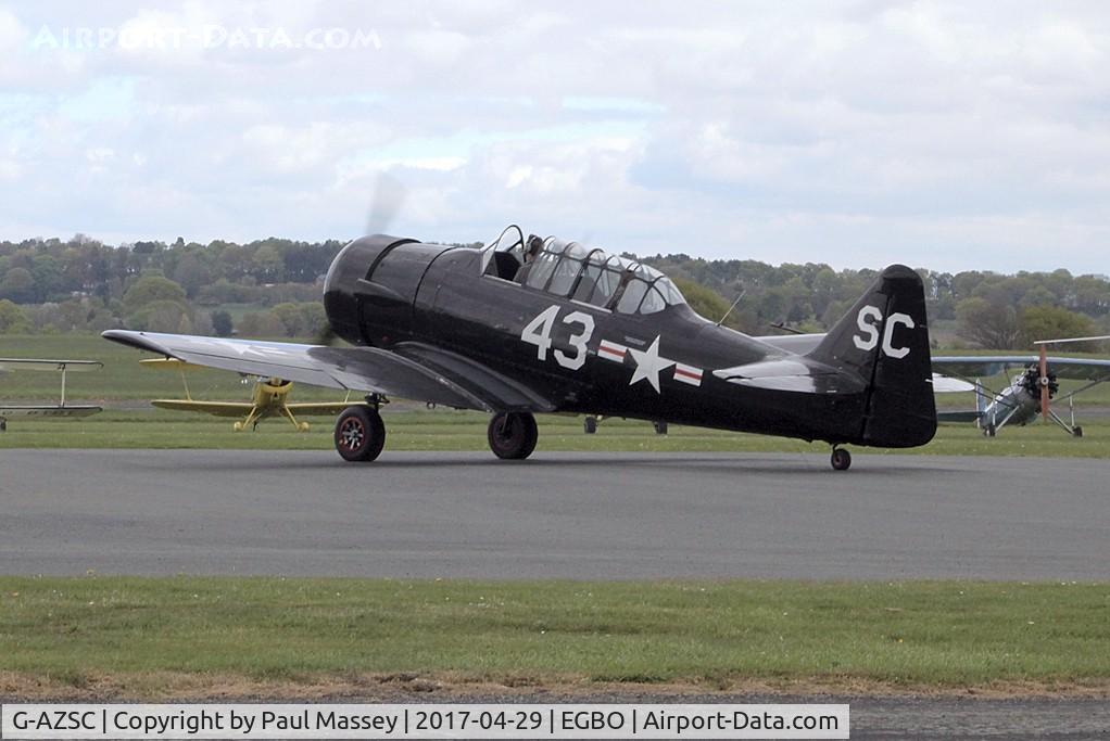 G-AZSC, 1943 Noorduyn AT-16 Harvard IIB C/N 14A-1363, @ the Radial&Trainers Fly-In Wolverhampton(Halfpenny Green)Airport. Ex:-PH-SKK.Painted as U.S.Navy 43/SC.