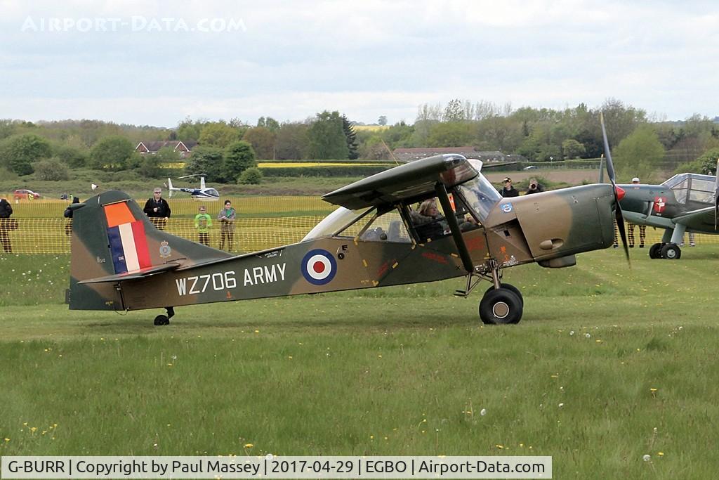 G-BURR, 1955 Auster AOP.9 C/N B5/10/32, @ the Radial&Trainers Fly-In Wolverhampton(Halfpenny Green) Airport. Ex:-7851M. Painted as A.A.C.WZ706.
