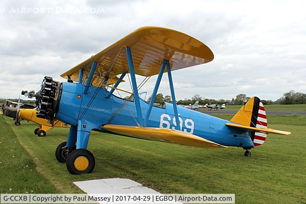 G-CCXB, 1942 Boeing A75L3 C/N 75-7854, @ the Radial&Trainers Fly-In Wolverhampton(Halfpenny Green) Airport. Ex:-N1363M. Painted as USAAC 699.