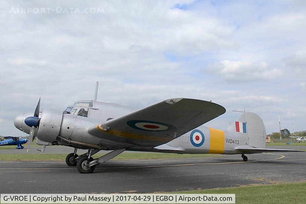 G-VROE, 1950 Avro 652A Anson T.21 C/N 3634, @ the Radial&Trainers Fly-In Wolverhampton(Halfpenny Green)Airport. Ex:-G-BFIR,7881M. Painted as R.A.F.WD413.