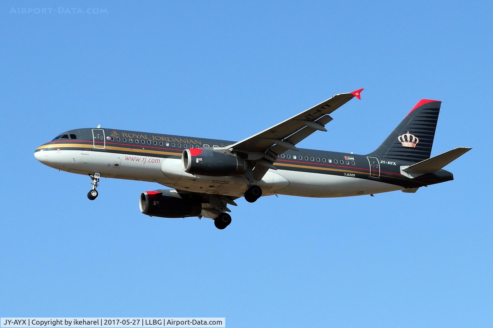 JY-AYX, 2006 Airbus A320-232 C/N 2953, Flight duration of 0h34m from Amman, upon landing on runway 12.