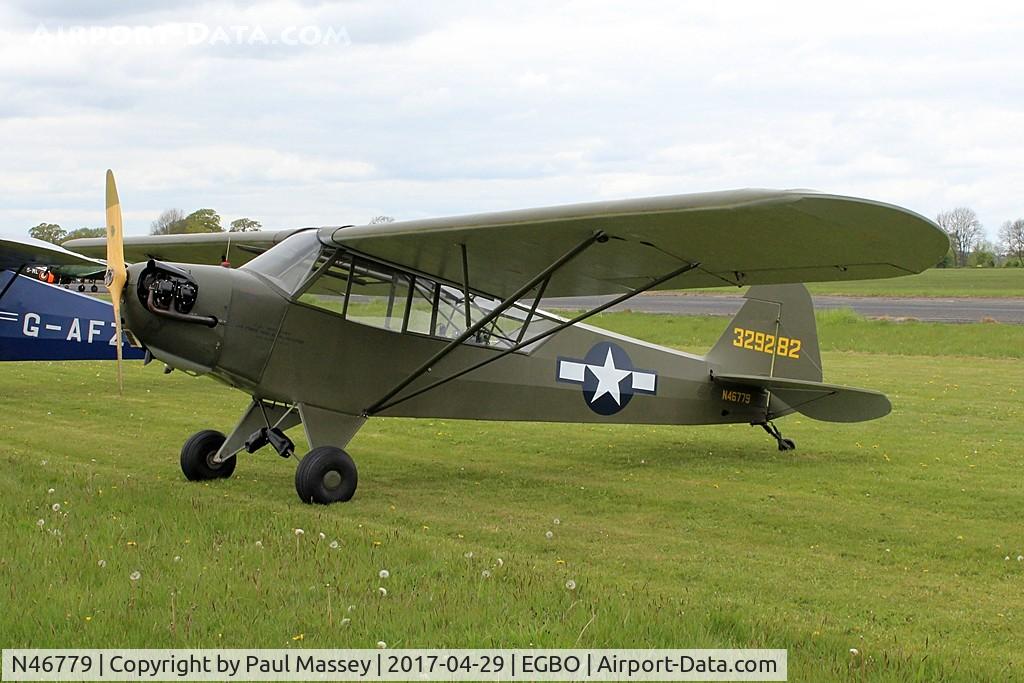 N46779, Piper J3C-65 Cub Cub C/N 10573, @ the Radial&Trainers Fly-In Wolverhampton(Halfpenny Green)Airport. Painted in U.S.Army colours as 329282.