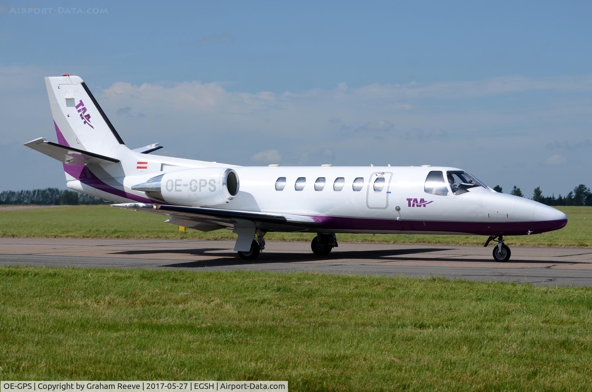 OE-GPS, 1998 Cessna 550 Citation Bravo C/N 550-0837, Departing from Norwich.