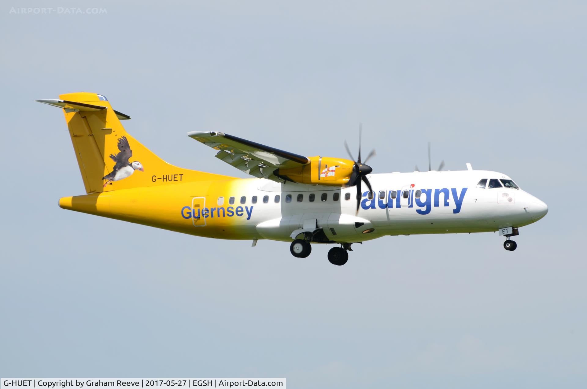 G-HUET, 1999 ATR 42-500 C/N 584, Landing at Norwich.