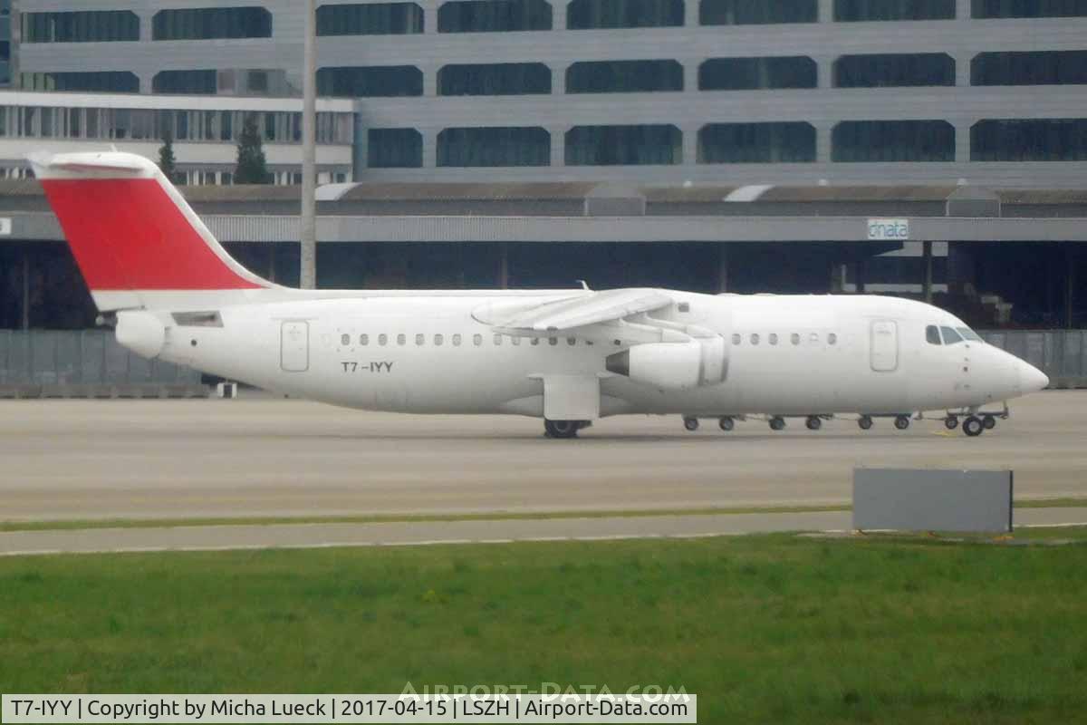 T7-IYY, British Aerospace Avro RJ100 C/N E3339, San Marino registration, but owned by Tronos Aviation in P.E.I., Canada