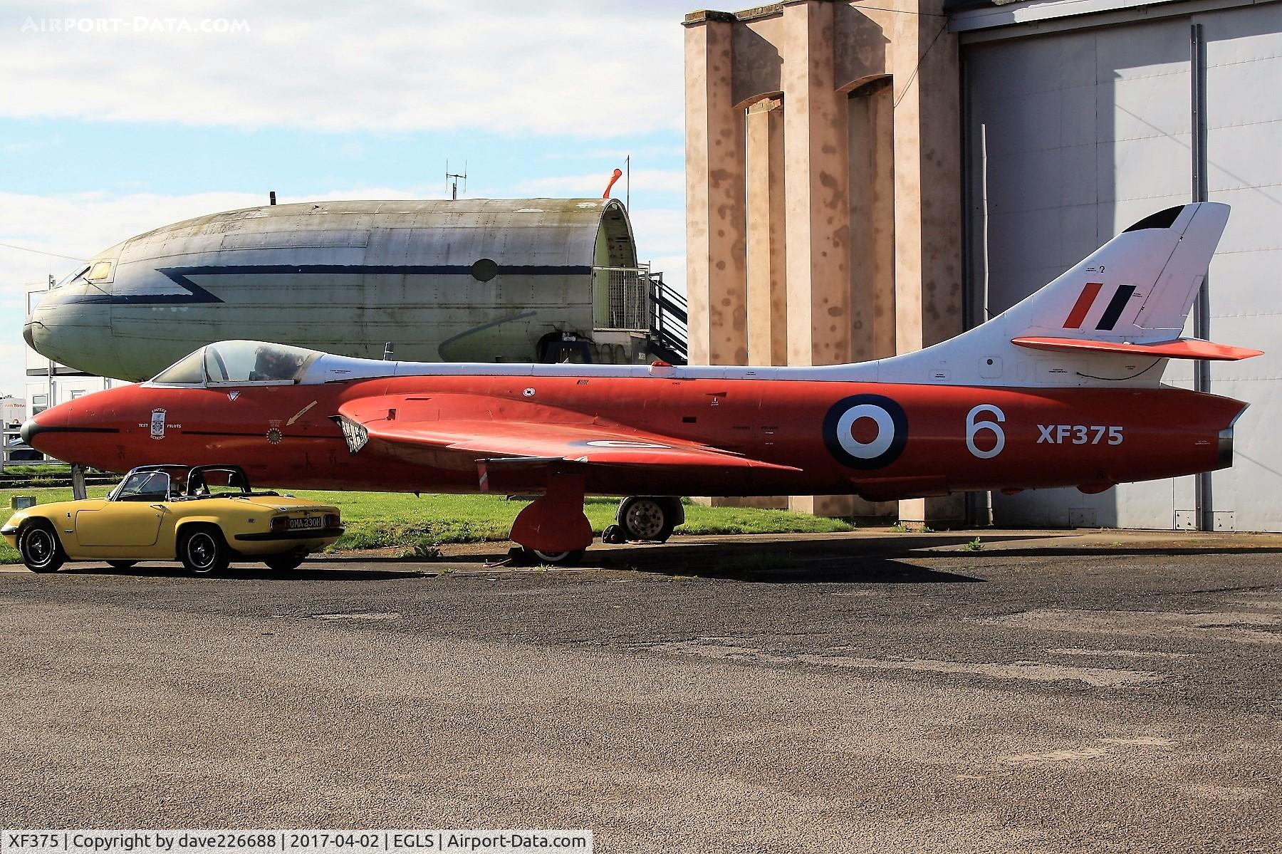 XF375, 1955 Hawker Hunter F.6 C/N S4/U/3275, XF375 static outsde the Boscombe Down Aviation Collection at Old Sarum