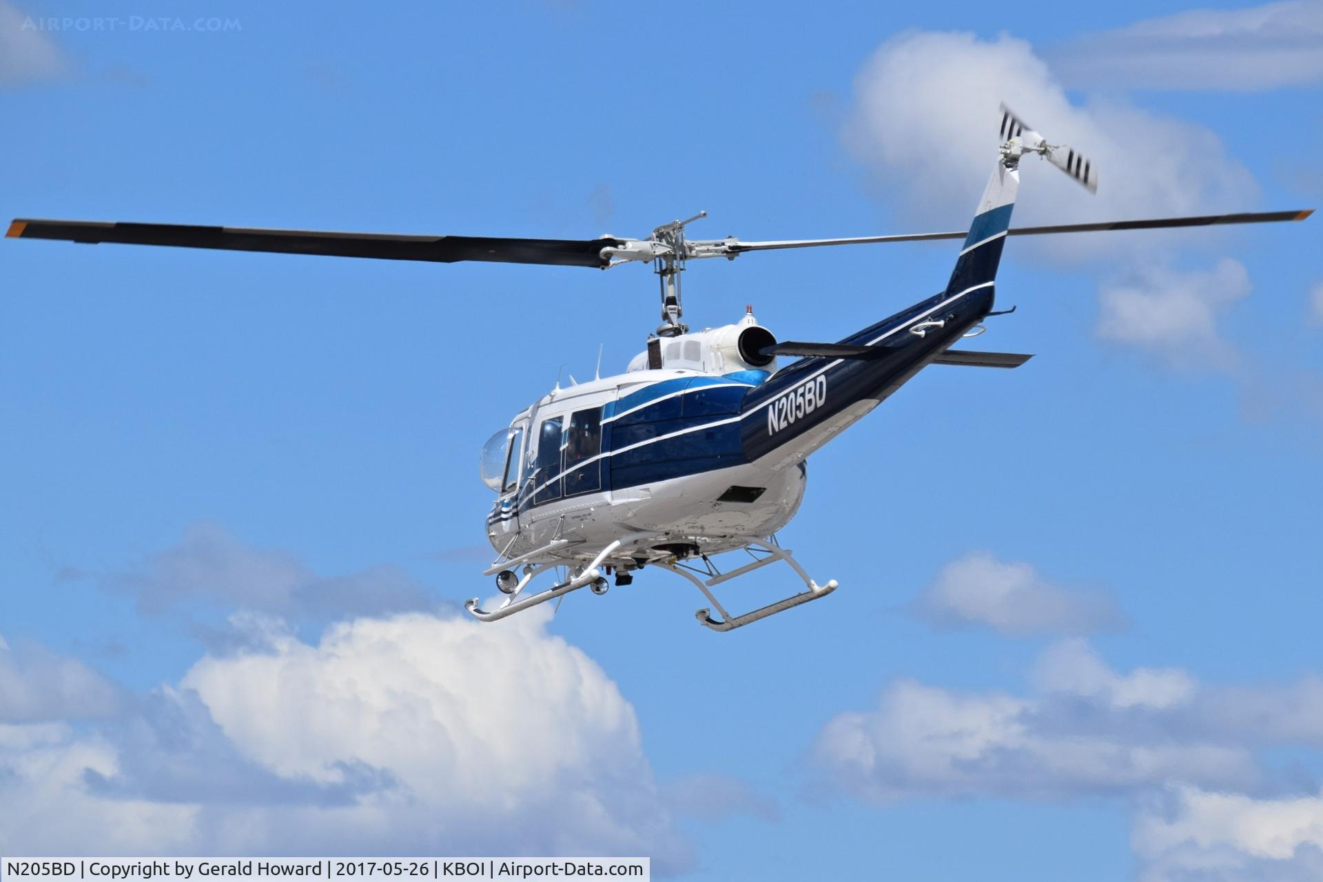N205BD, 1971 Bell 205A-1 C/N 30097, Departing BOI.