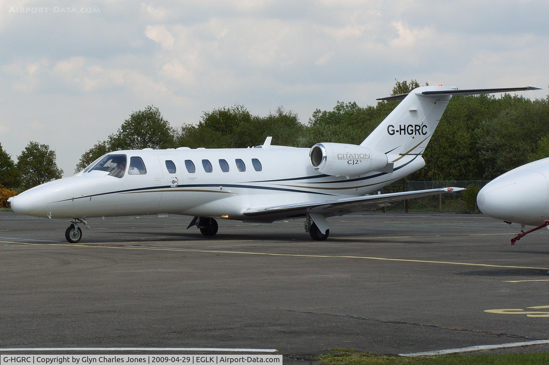 G-HGRC, 2007 Cessna 525A CitationJet CJ2+ C/N 525A-0360, Previously N13474. Owned by Hangar 8 Ltd. Stayed only 10 minutes with only 1 passenger boarding.