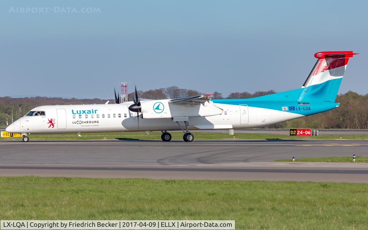 LX-LQA, 2014 De Havilland Canada DHC-8-402 Dash 8 C/N 4468, taxying to the apron