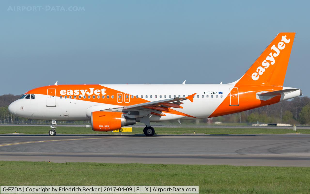 G-EZDA, 2008 Airbus A319-111 C/N 3413, taxying to the apron