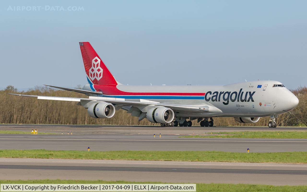 LX-VCK, 2014 Boeing 747-8R7F C/N 38078, decelerating after touchdown