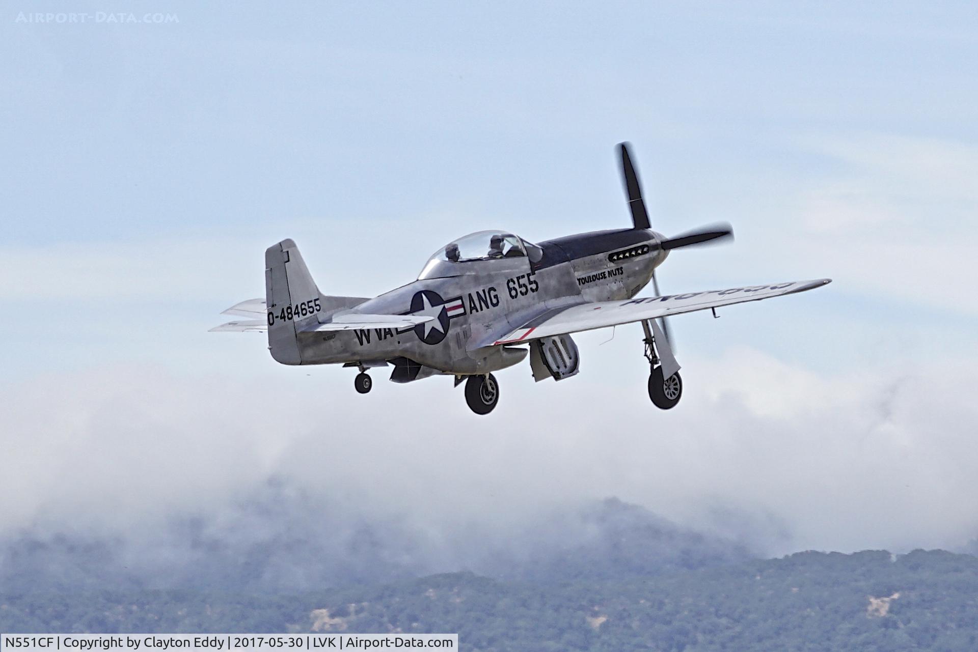 N551CF, 1944 North American TF-51D Mustang C/N 122-44511, Livermore Airport California 2017.