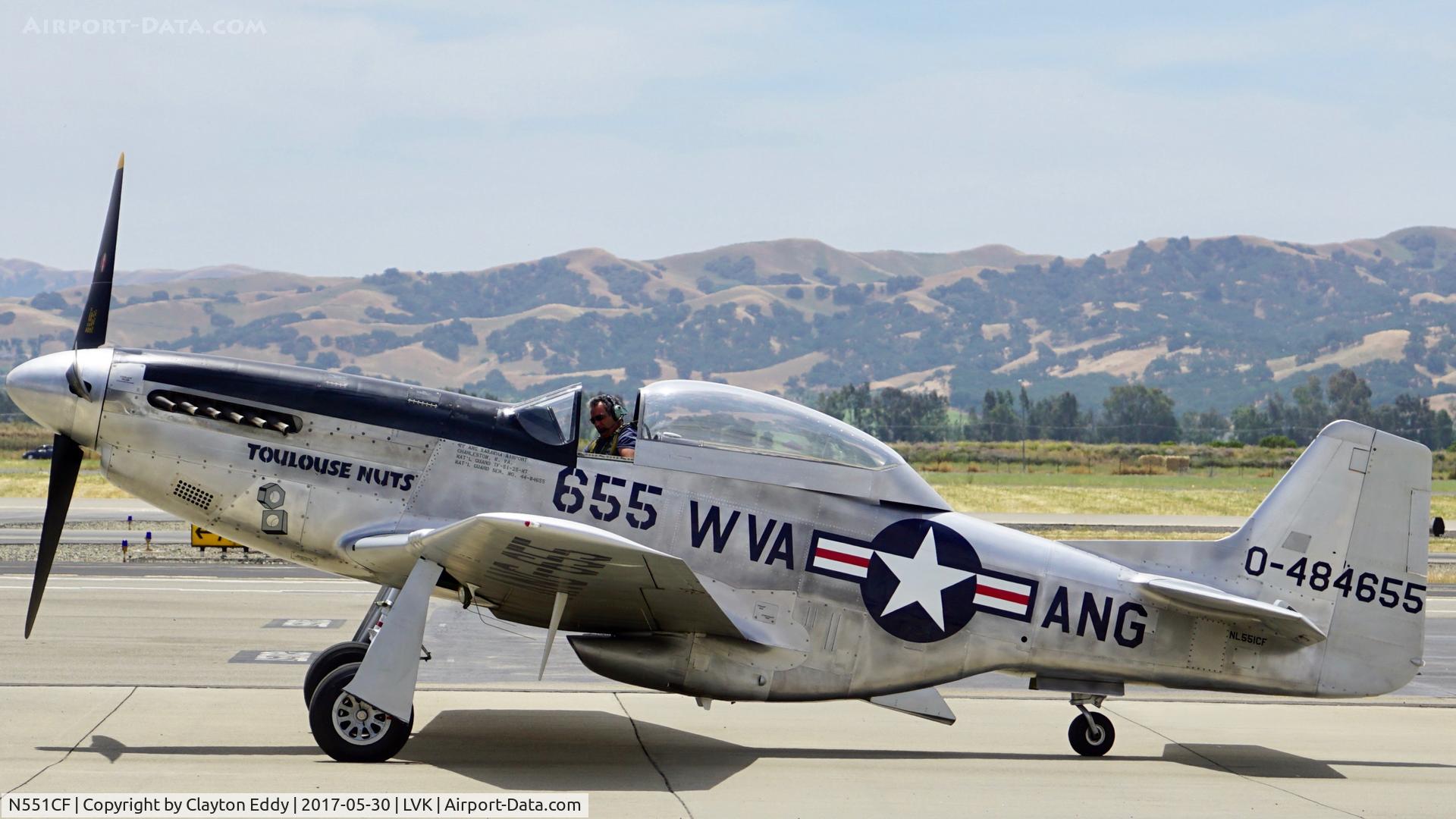 N551CF, 1944 North American TF-51D Mustang C/N 122-44511, Livermore Airport California 2017.