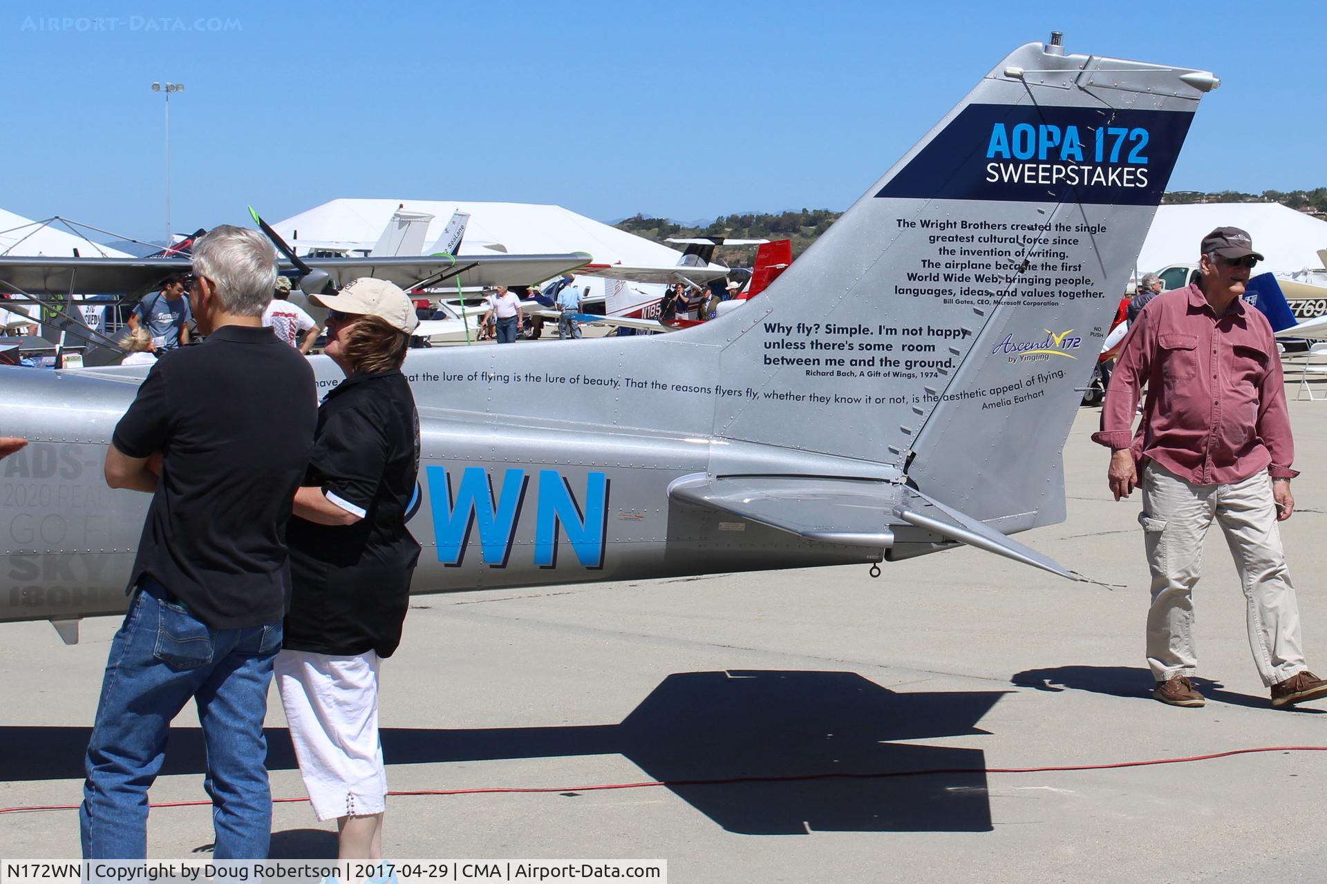 N172WN, 1978 Cessna 172N C/N 17270565, 1978 Cessna 172N SKYHAWK, Lycoming O-360-A4M 180 Hp, wing Micro vortex generators, panel upgrades, AOPA Sweepstakes aircraft, Experimental class at AOPA FLY-IN