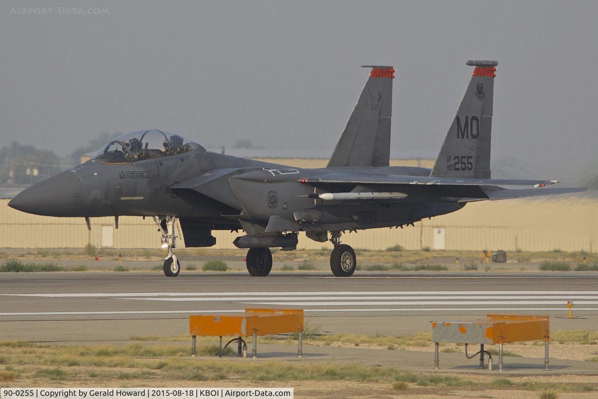 90-0255, 1990 McDonnell Douglas F-15E Strike Eagle C/N 1193/E157, Starting take off roll on RWY 10R.  391st Fighter Sq.“Bold Tigers”, 366th Fighter Wing, Mountain Home AFB, Idaho.