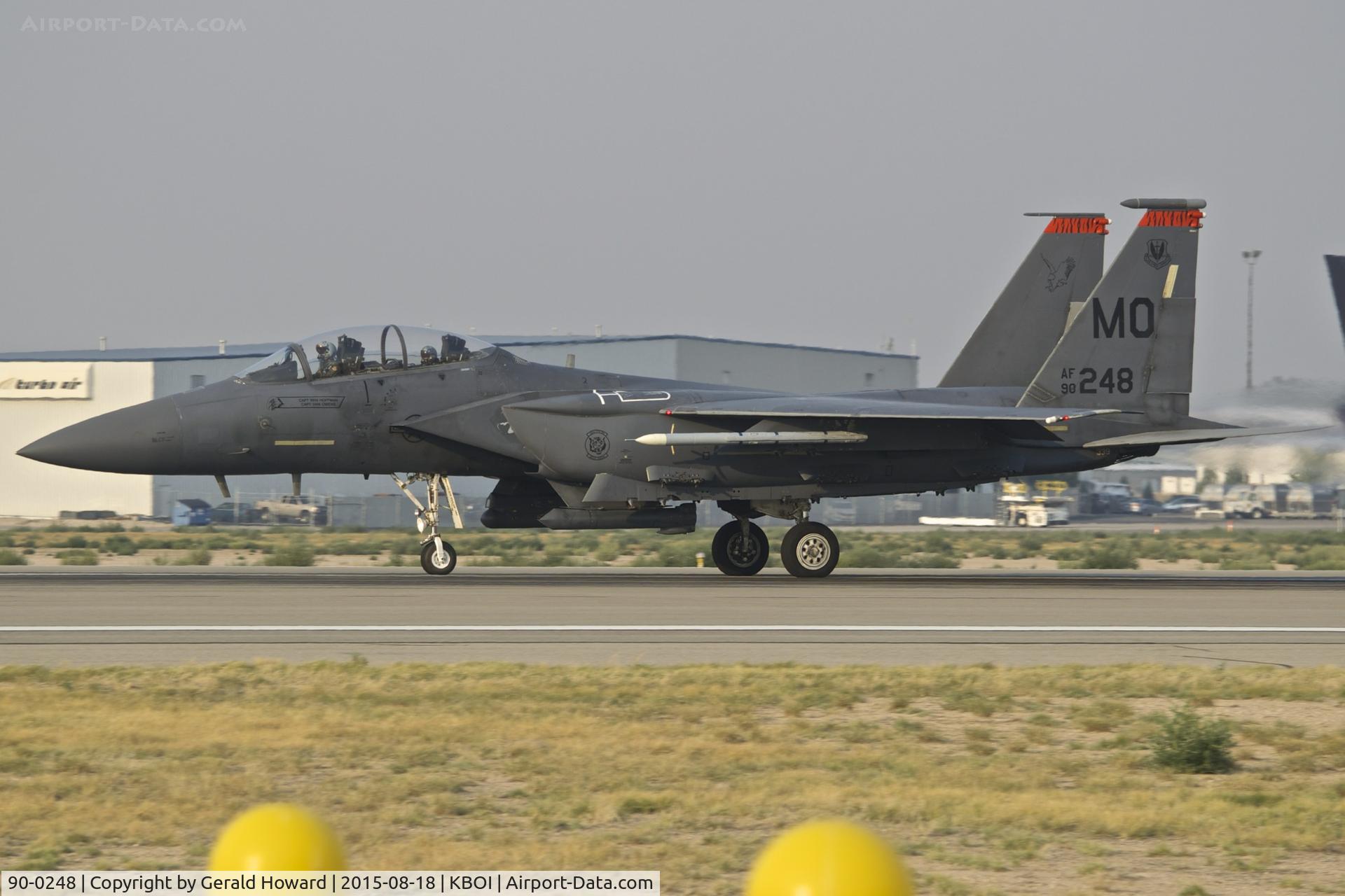 90-0248, 1990 McDonnell Douglas F-15E Strike Eagle C/N 1183/E150, Starting take off roll on RWY 10R. 391st Fighter Sq.“Bold Tigers”, 366th Fighter Wing, Mountain Home AFB, Idaho.