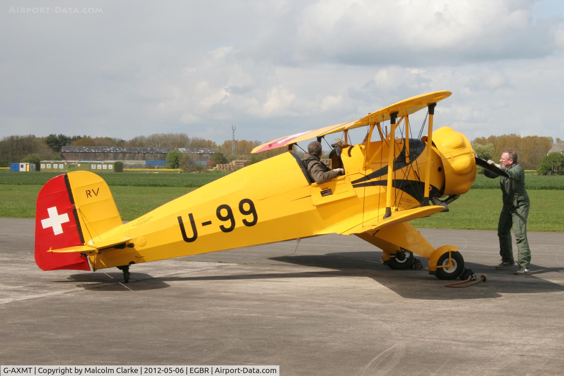 G-AXMT, 1938 Bucker Bu-133C Jungmeister C/N 46, Doflug Bu-133C Jungmeister at Breighton Airfield's May-hem Fly-In. May 6th 2012.