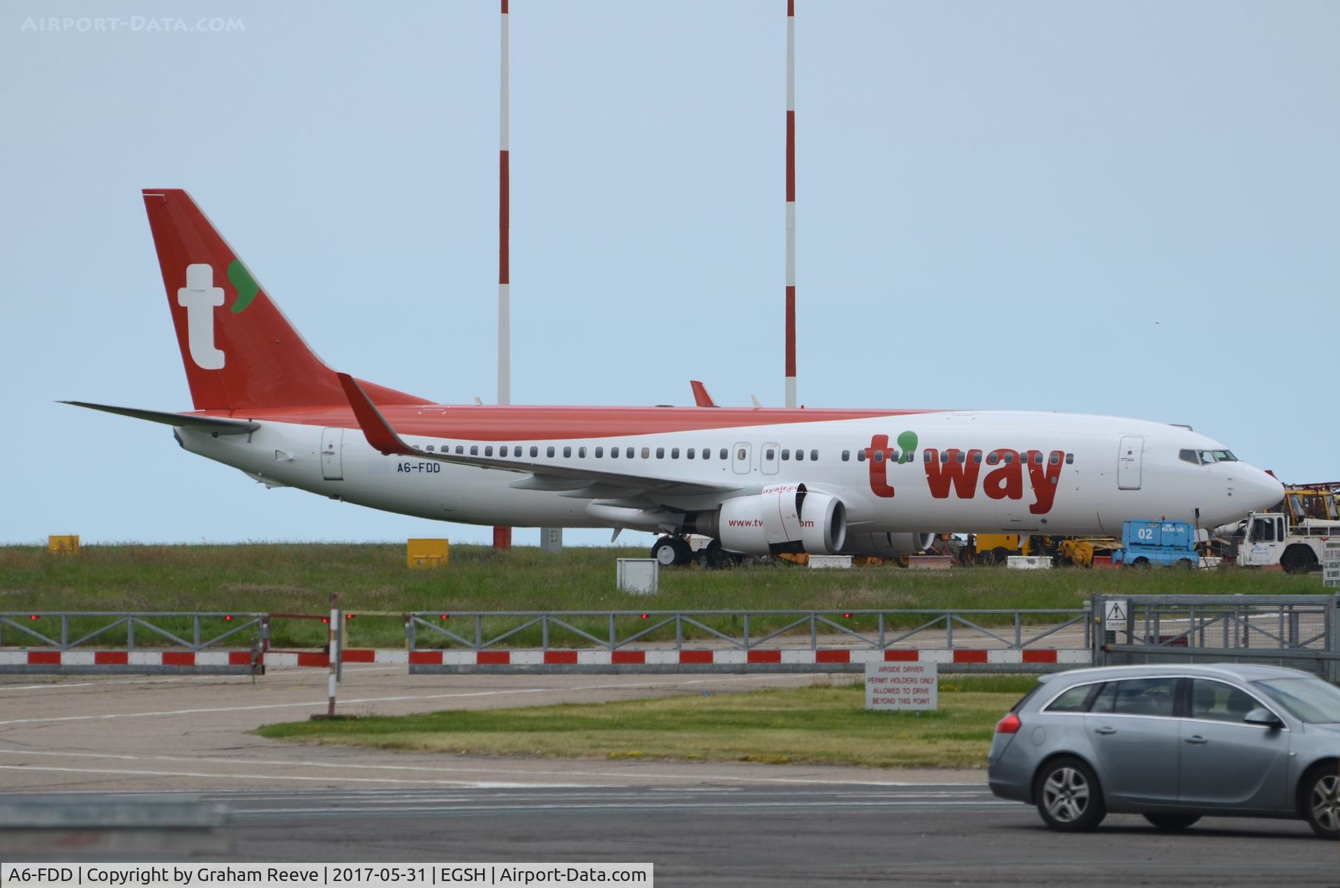 A6-FDD, 2009 Boeing 737-8KN C/N 40234, Parked at Norwich.
