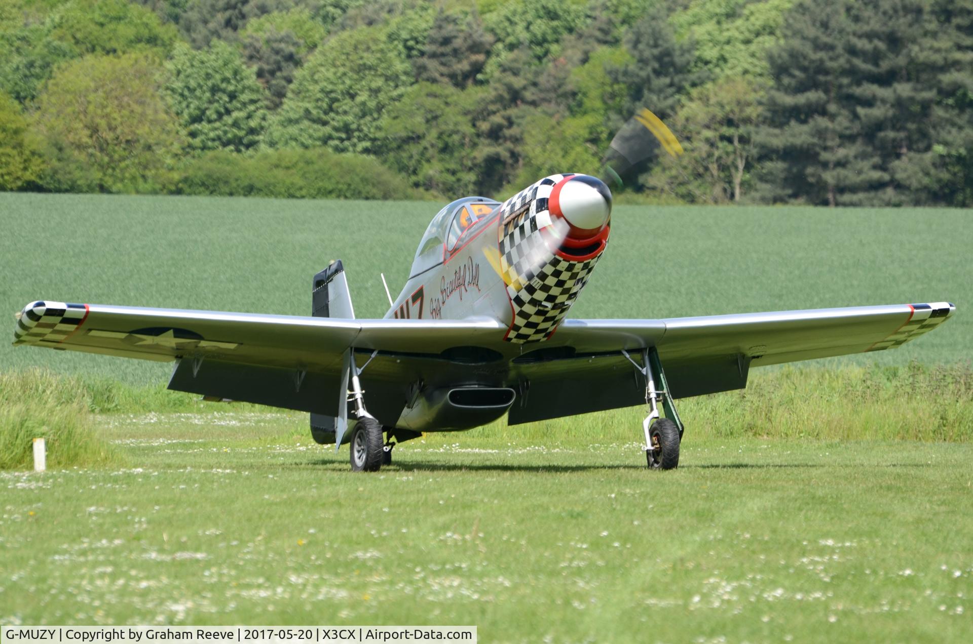 G-MUZY, 2008 Titan T-51 Mustang C/N LAA 355-14831, Just landed at Northrepps.