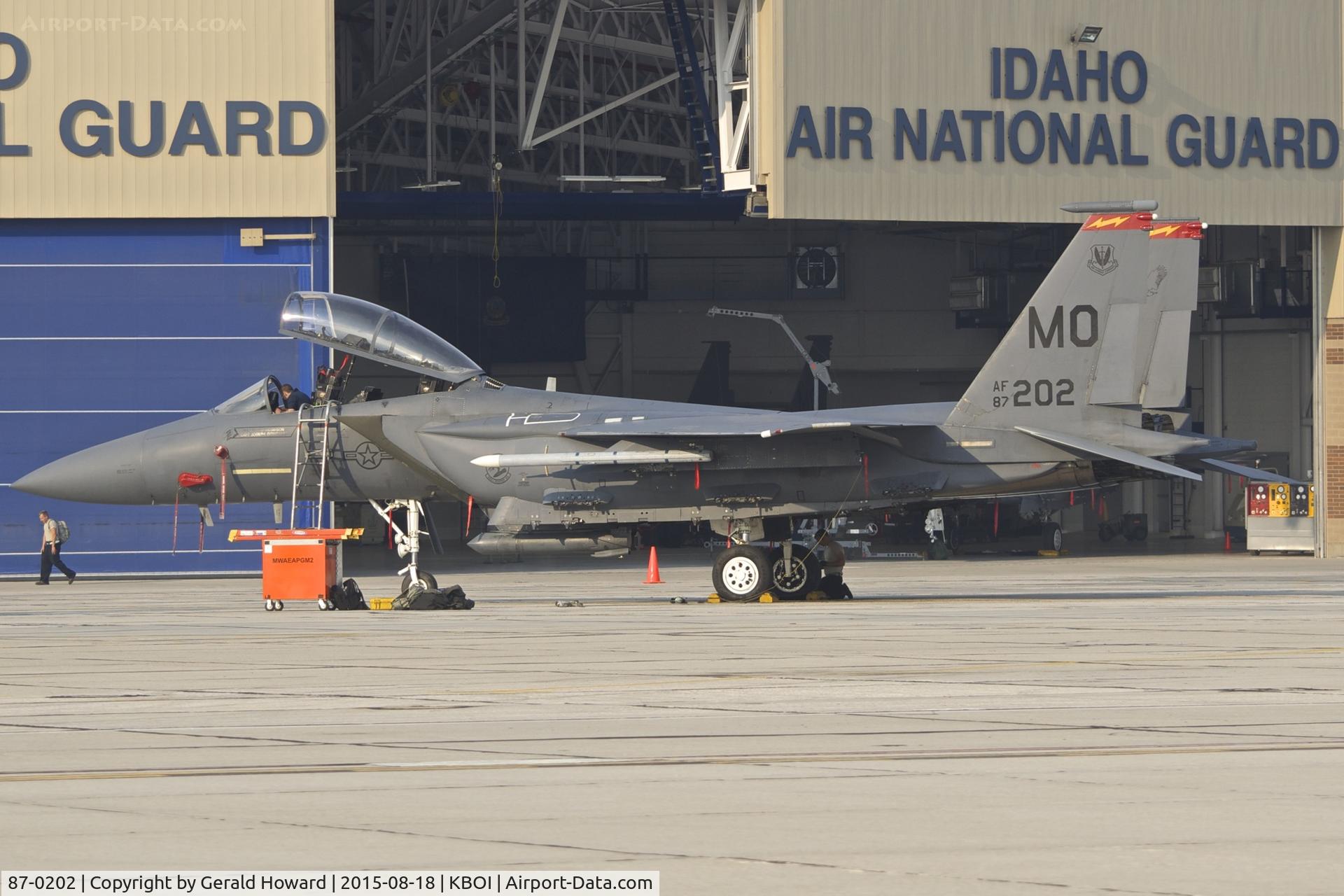 87-0202, 1987 McDonnell Douglas F-15E Strike Eagle C/N 1067/E042, 389TH Fighter Sq Thunderbolts, 366th Fighter Wing, Mountain Home AFB, Idaho.