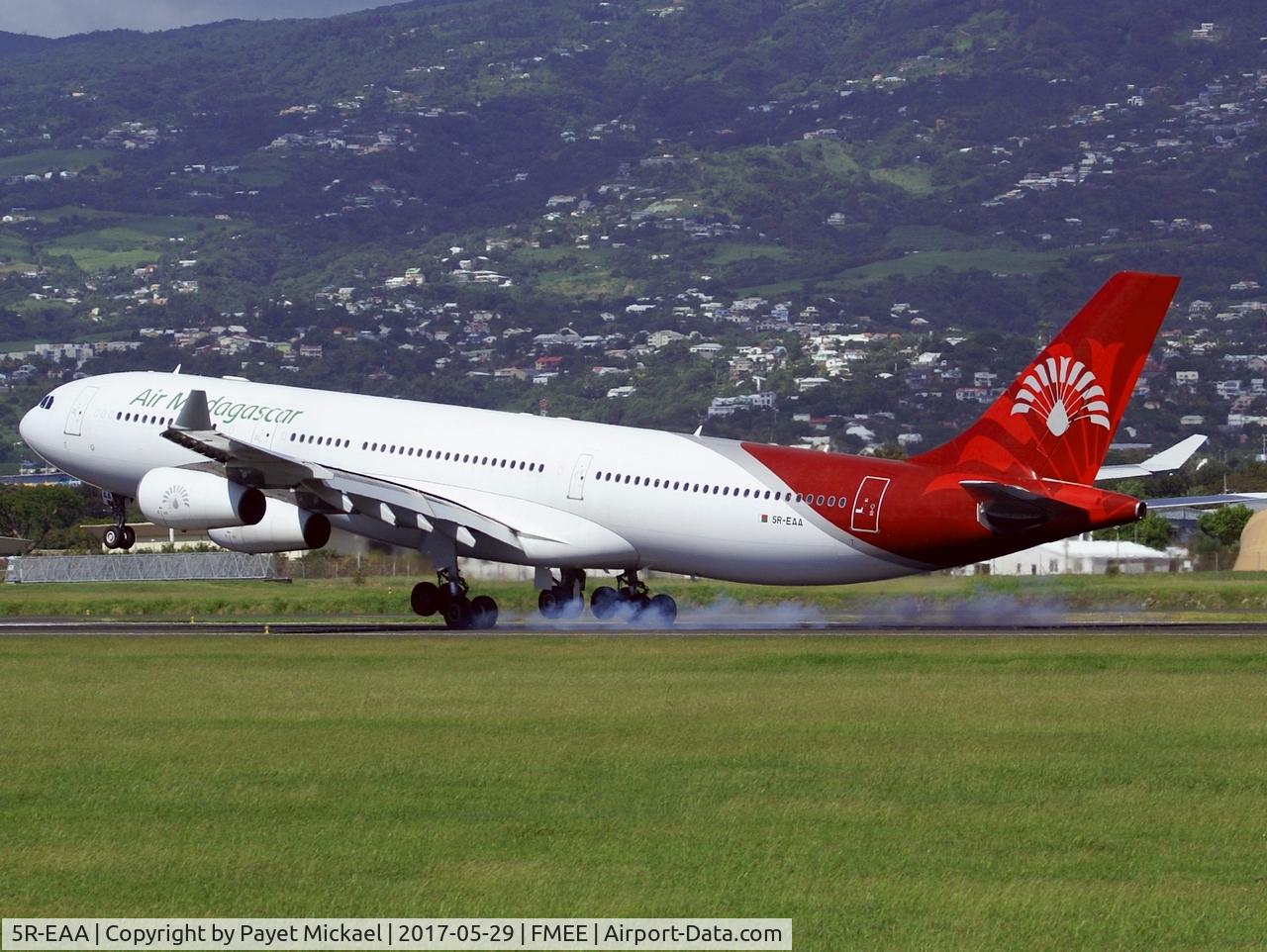 5R-EAA, 2000 Airbus A340-313X C/N 319, Smokey landing on rwy 14