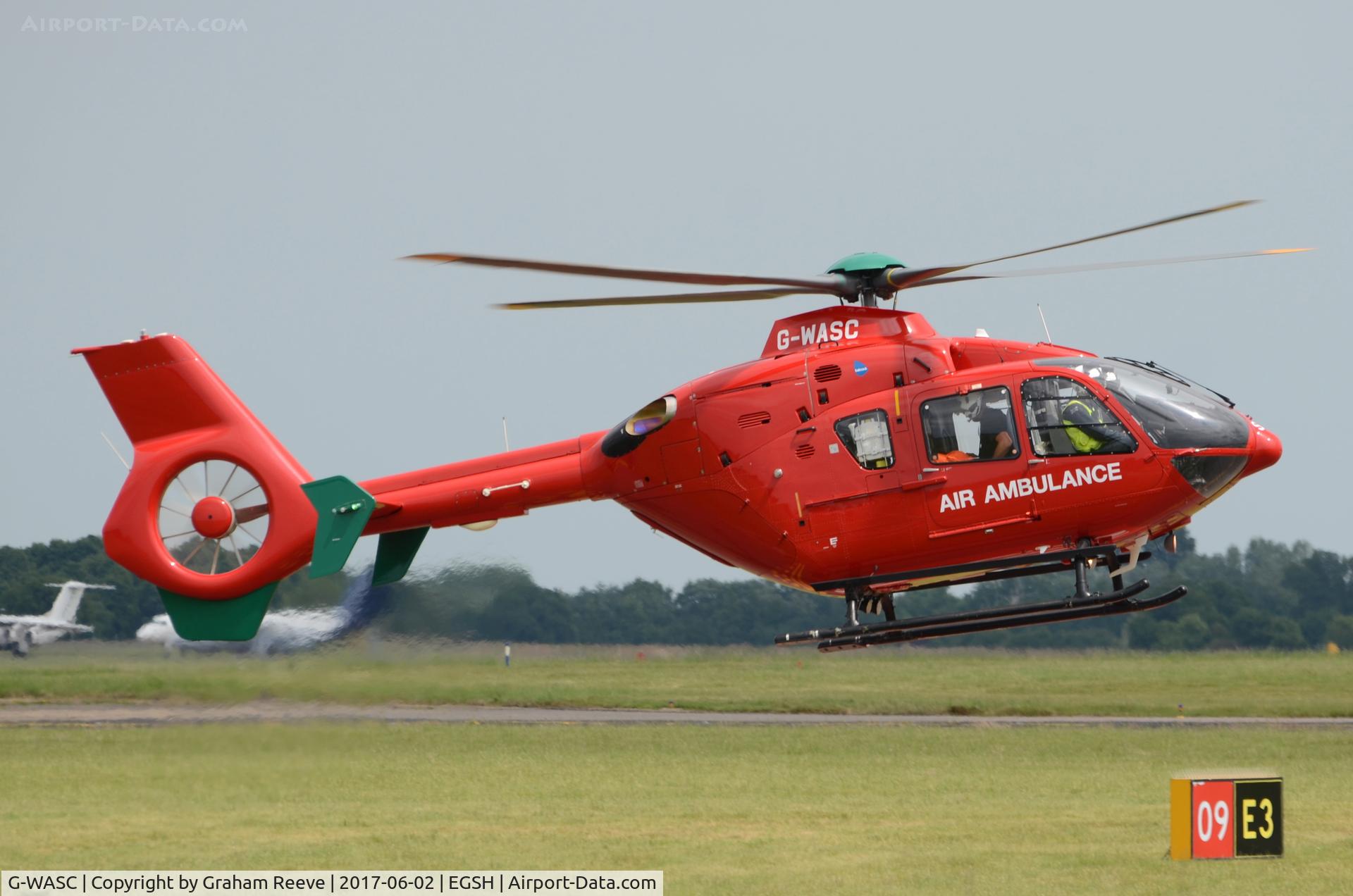 G-WASC, 2012 Eurocopter EC-135T-2+ C/N 1074, Landing at Norwich.