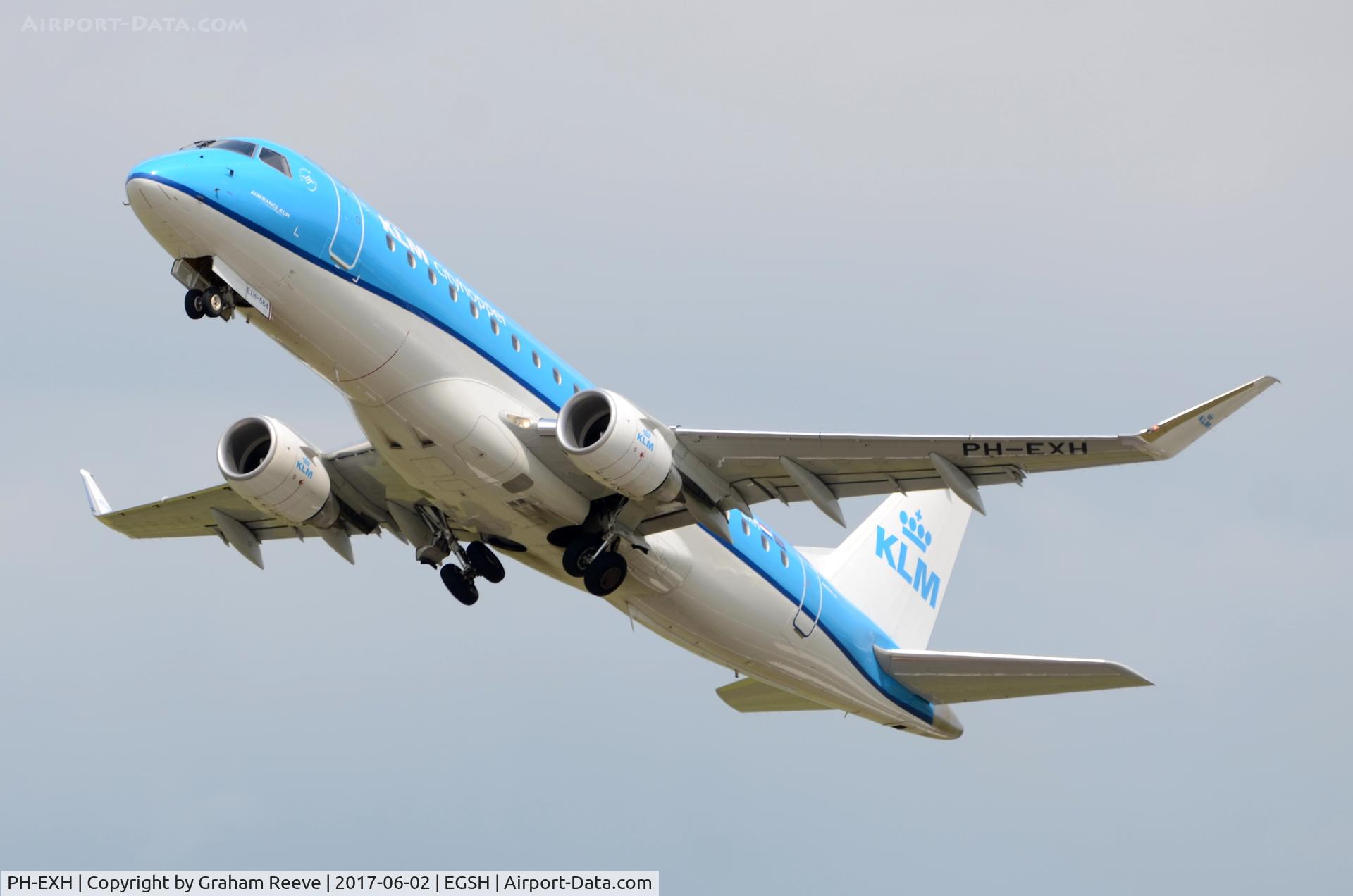 PH-EXH, 2016 Embraer 175STD (ERJ-170-200) C/N 17000564, Departing from Norwich.