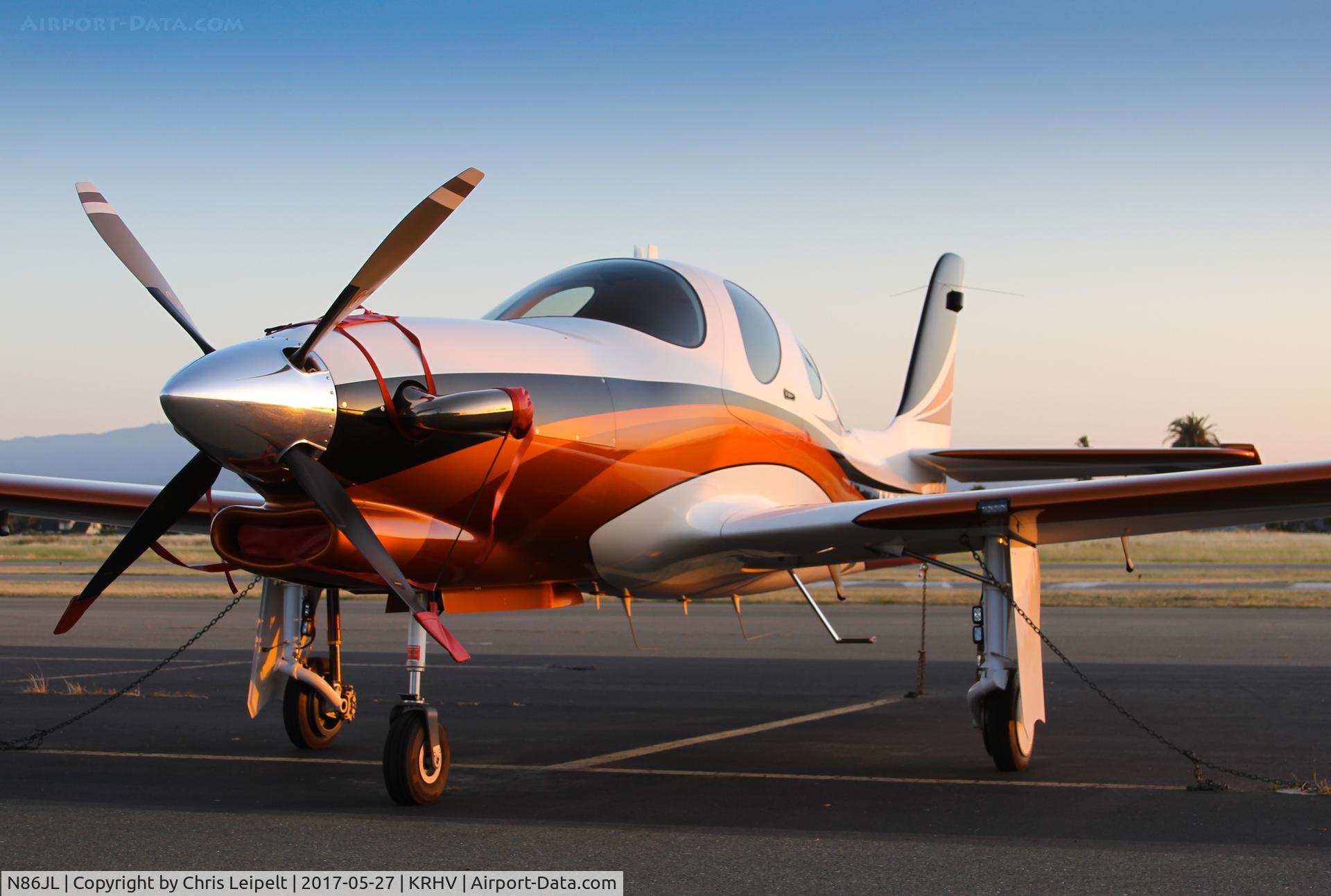 N86JL, 2014 Lancair Evolution C/N EVO-0056, Aircraft Assembly LLC (Chandler, AZ) 2014 Lancair Evolution parked on the ramp during sunset at Reid Hillview Airport, San Jose, CA.
