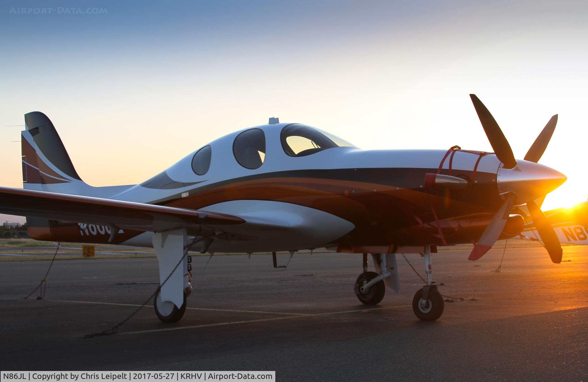 N86JL, 2014 Lancair Evolution C/N EVO-0056, Aircraft Assembly LLC (Chandler, AZ) 2014 Lancair Evolution parked on the ramp during sunset at Reid Hillview Airport, San Jose, CA.