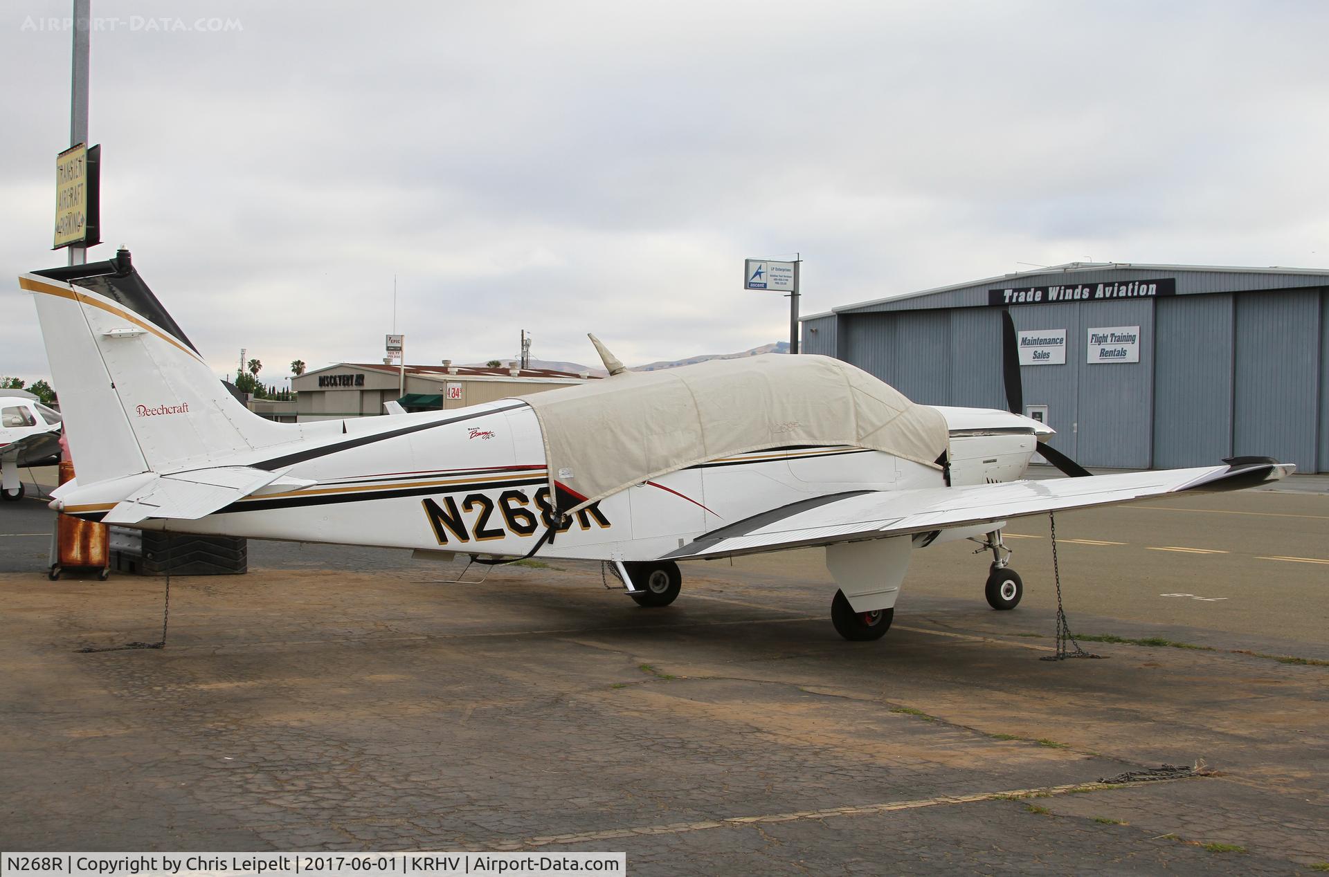 N268R, 1977 Beech A36 Bonanza 36 C/N E-1092, Kalhart Transportation Services Inc (Rancho Santa Fe, CA) 1977 Beechcraft A36 Bonanza parked on transient at Reid Hillview Airport, San Jose, CA.