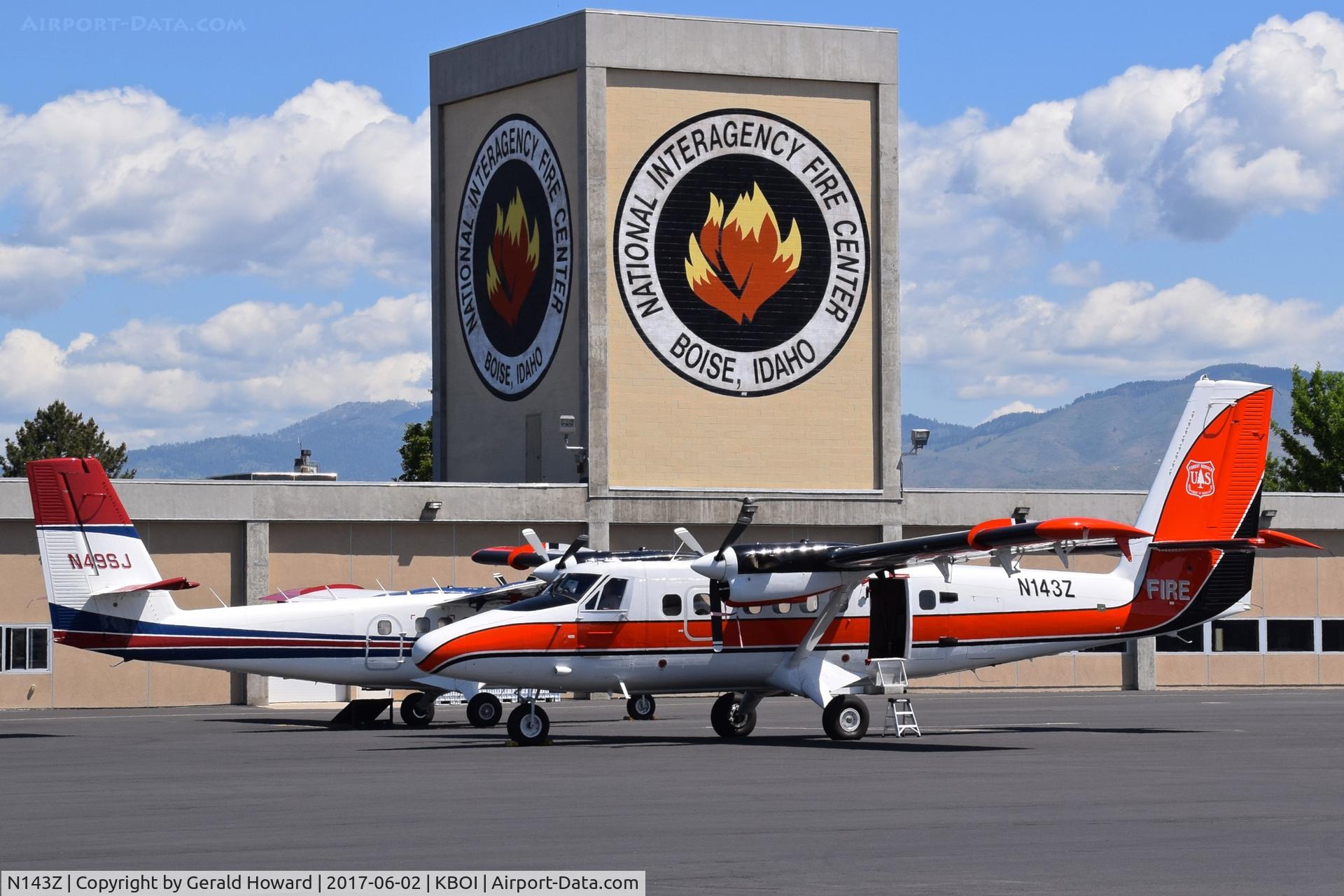 N143Z, 1974 De Havilland Canada DHC-6-300 Twin Otter C/N 437, Parked on the NIFC ramp with other smoke jumper aircraft.