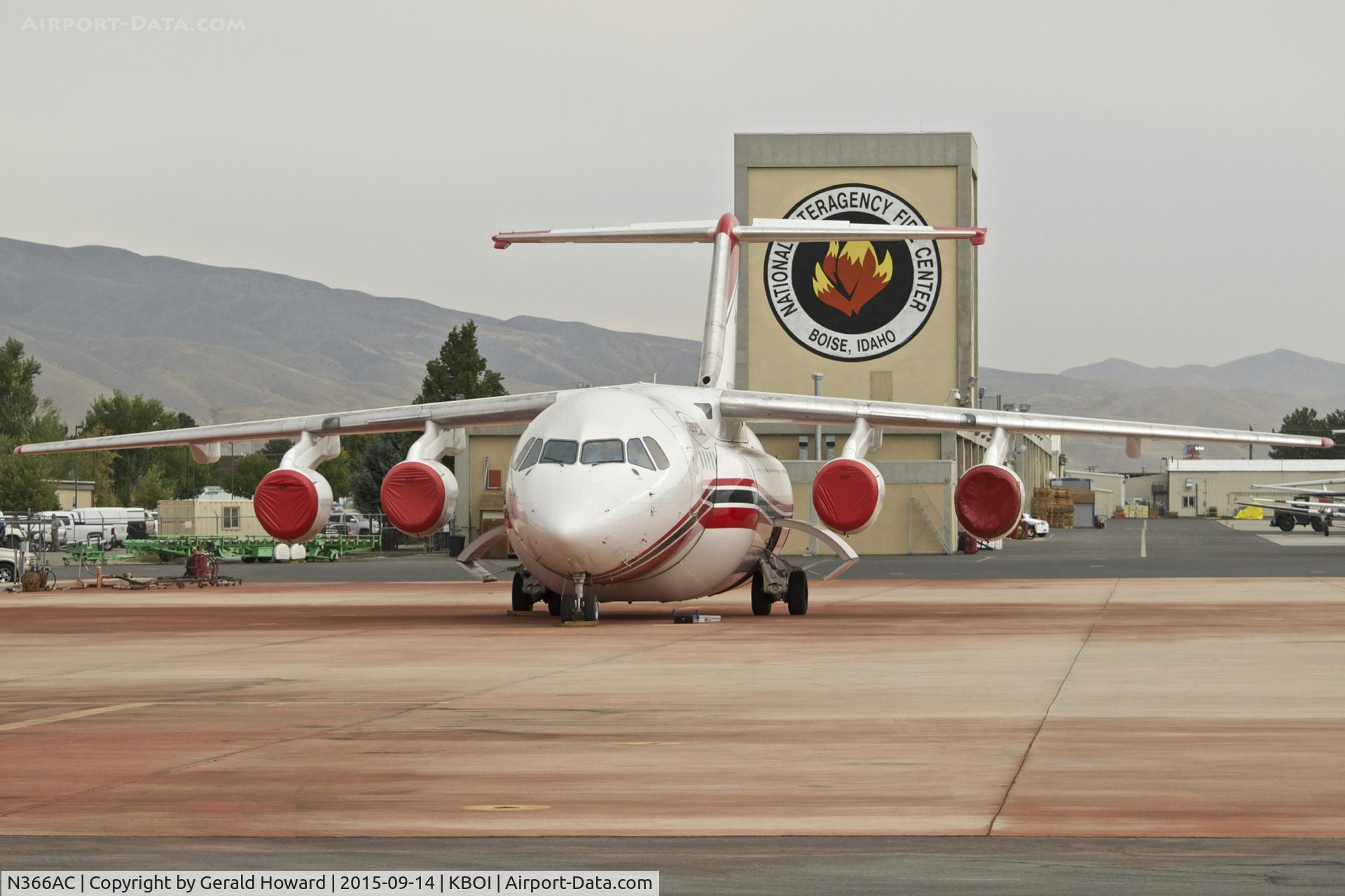 N366AC, 1996 British Aerospace Avro 146-RJ85 C/N E.2288, parked on the NIFC ramp.