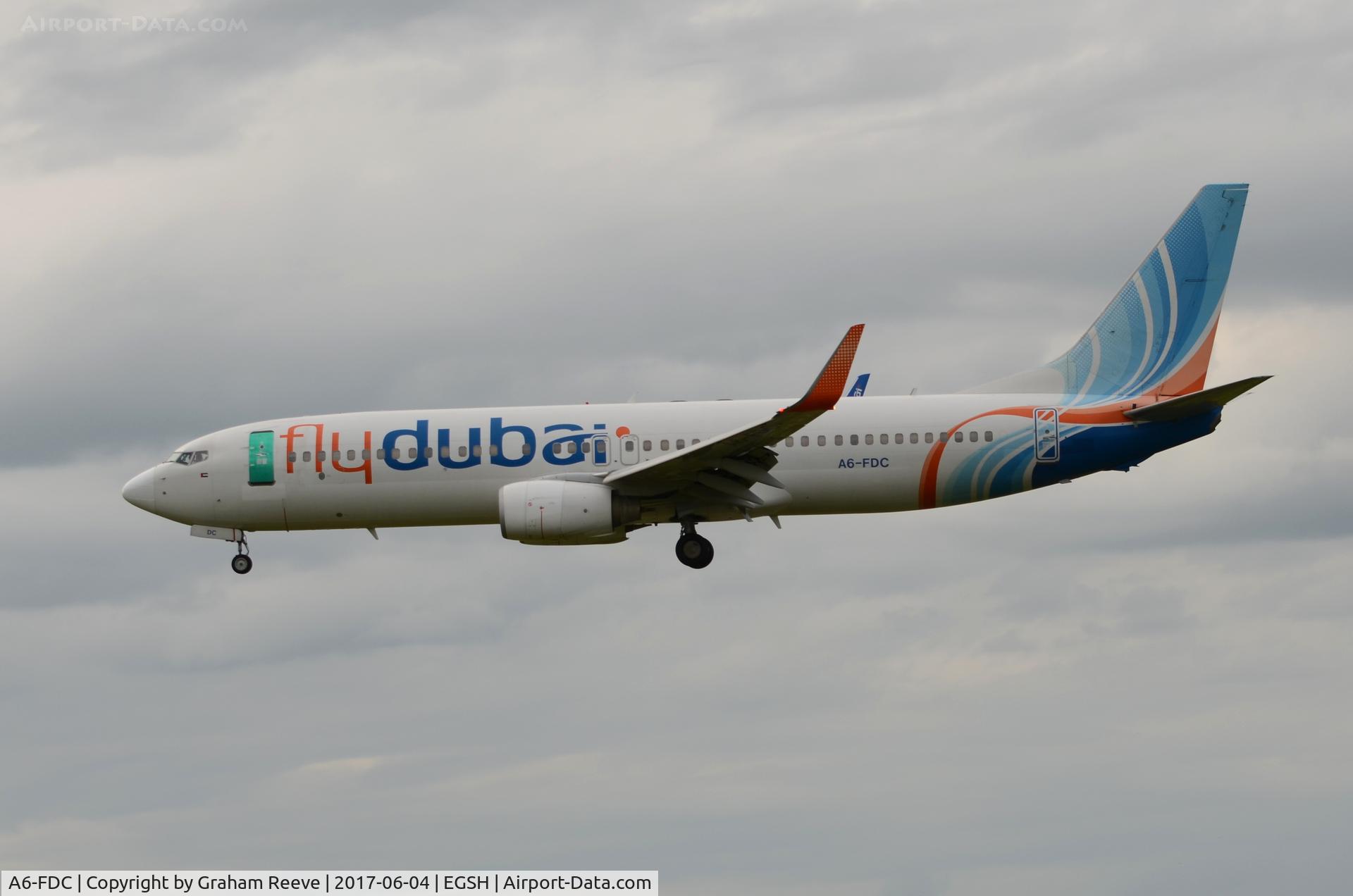 A6-FDC, 2008 Boeing 737-86Q C/N 40233, Landing at Norwich.