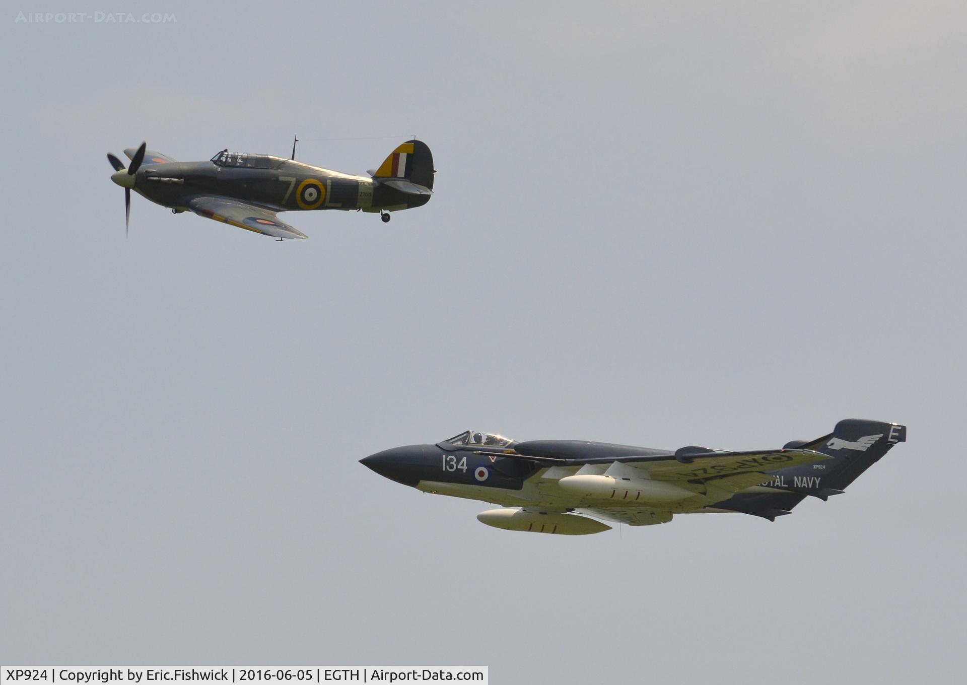 XP924, 1963 De Havilland DH-110 Sea Vixen D.3 C/N 10132, 45. XP924 in display mode with the Sea Hurricane at Shuttleworth Collection's 'Fly Navy,' June 2016