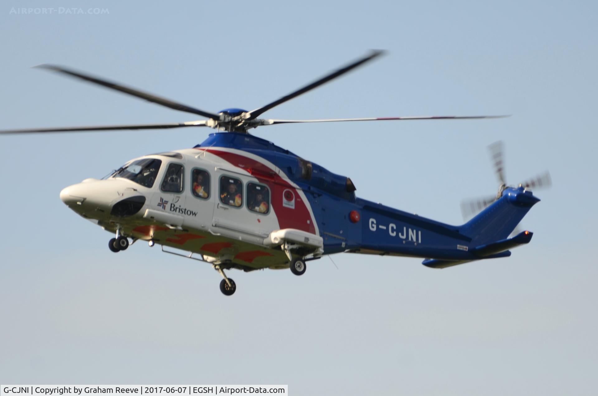G-CJNI, 2014 AgustaWestland AW-139 C/N 41374, Landing at Norwich.