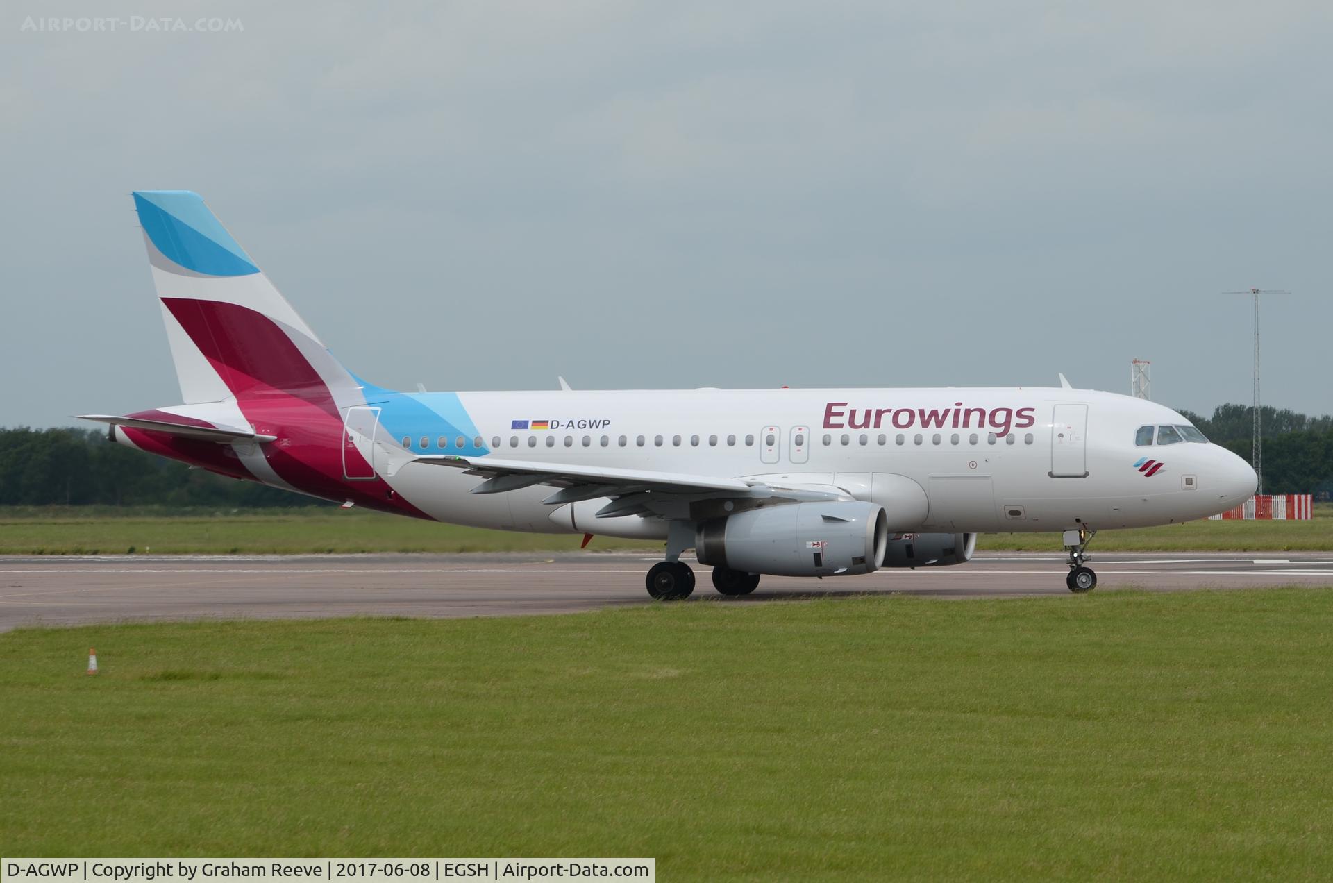 D-AGWP, 2010 Airbus A319-132 C/N 4227, About to depart from Norwich.