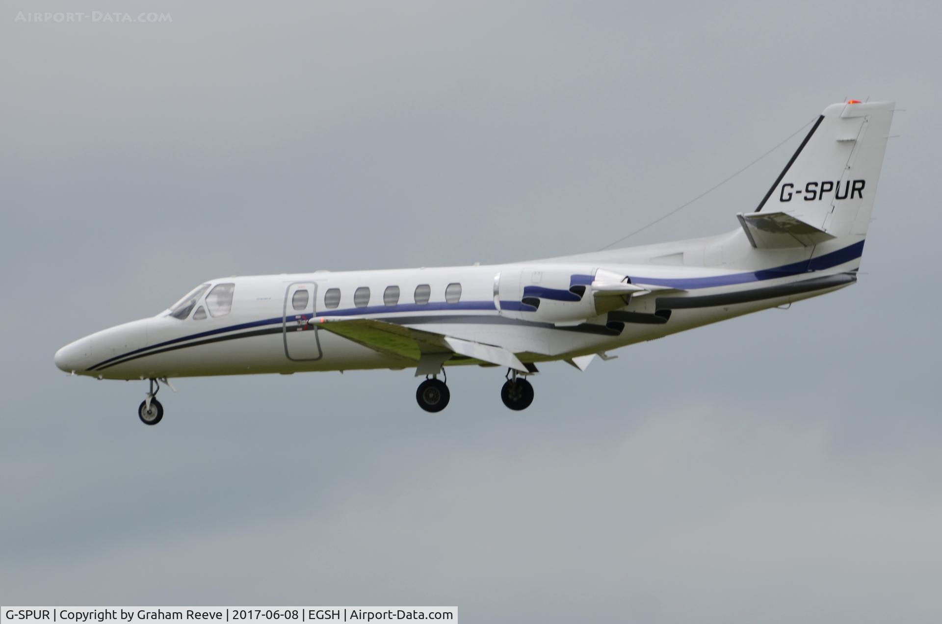 G-SPUR, 1992 Cessna 550 Citation II C/N 550-0714, Landing at Norwich.