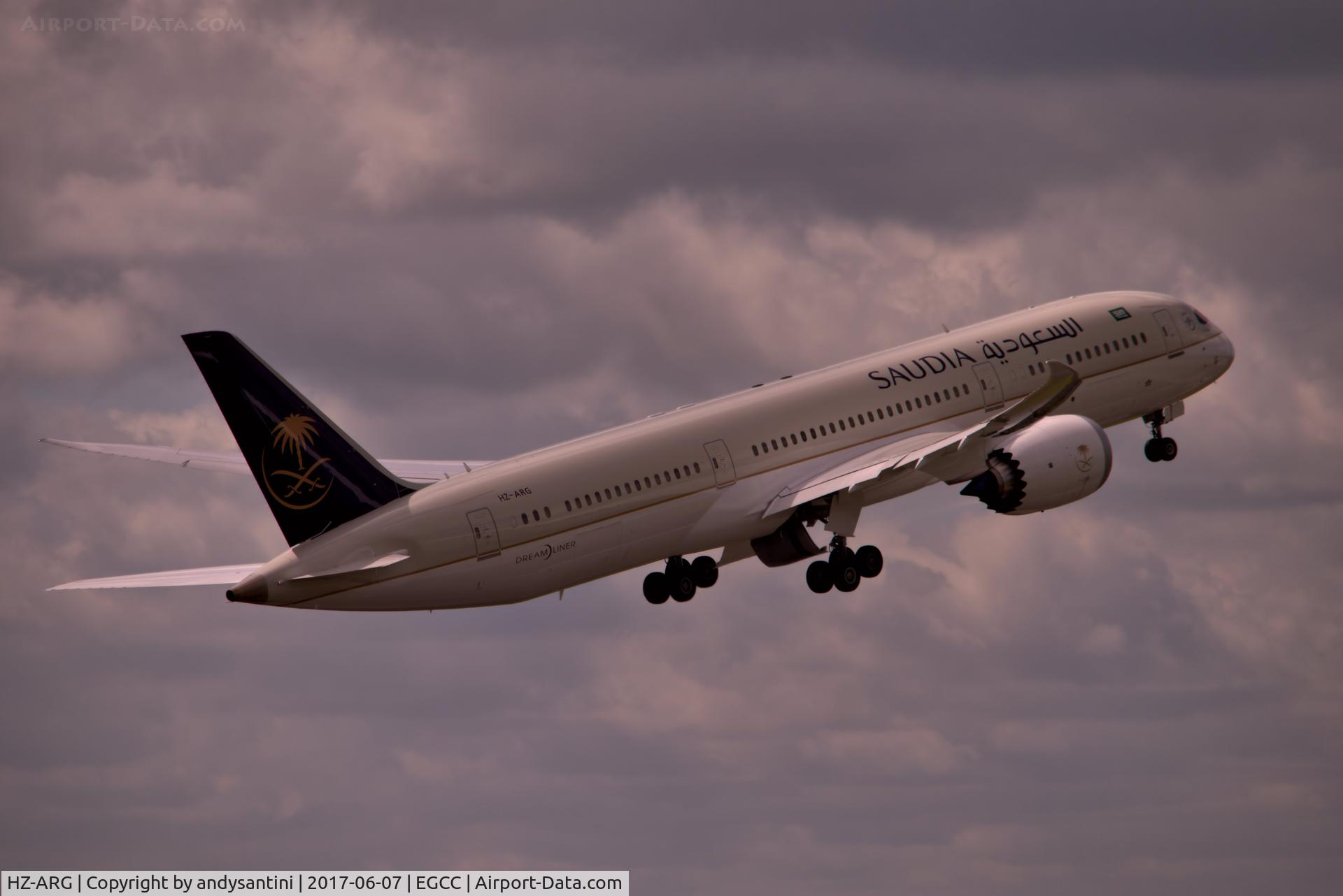 HZ-ARG, 2017 Boeing 787-8 Dreamliner C/N 41550, just took off from [man egcc uk]