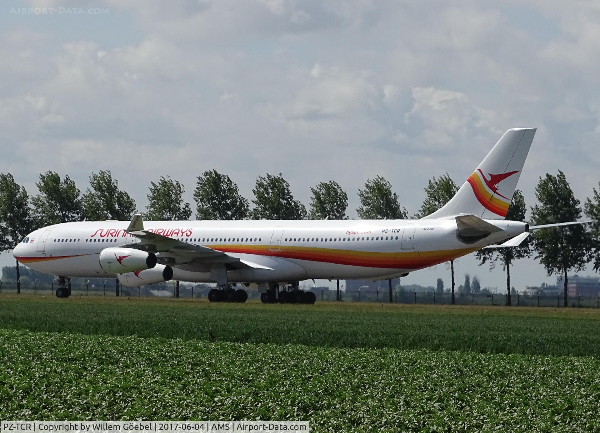 PZ-TCR, 1998 Airbus A340-313 C/N 242, Taxi to te gate on Amsterdam Schiphol Airport