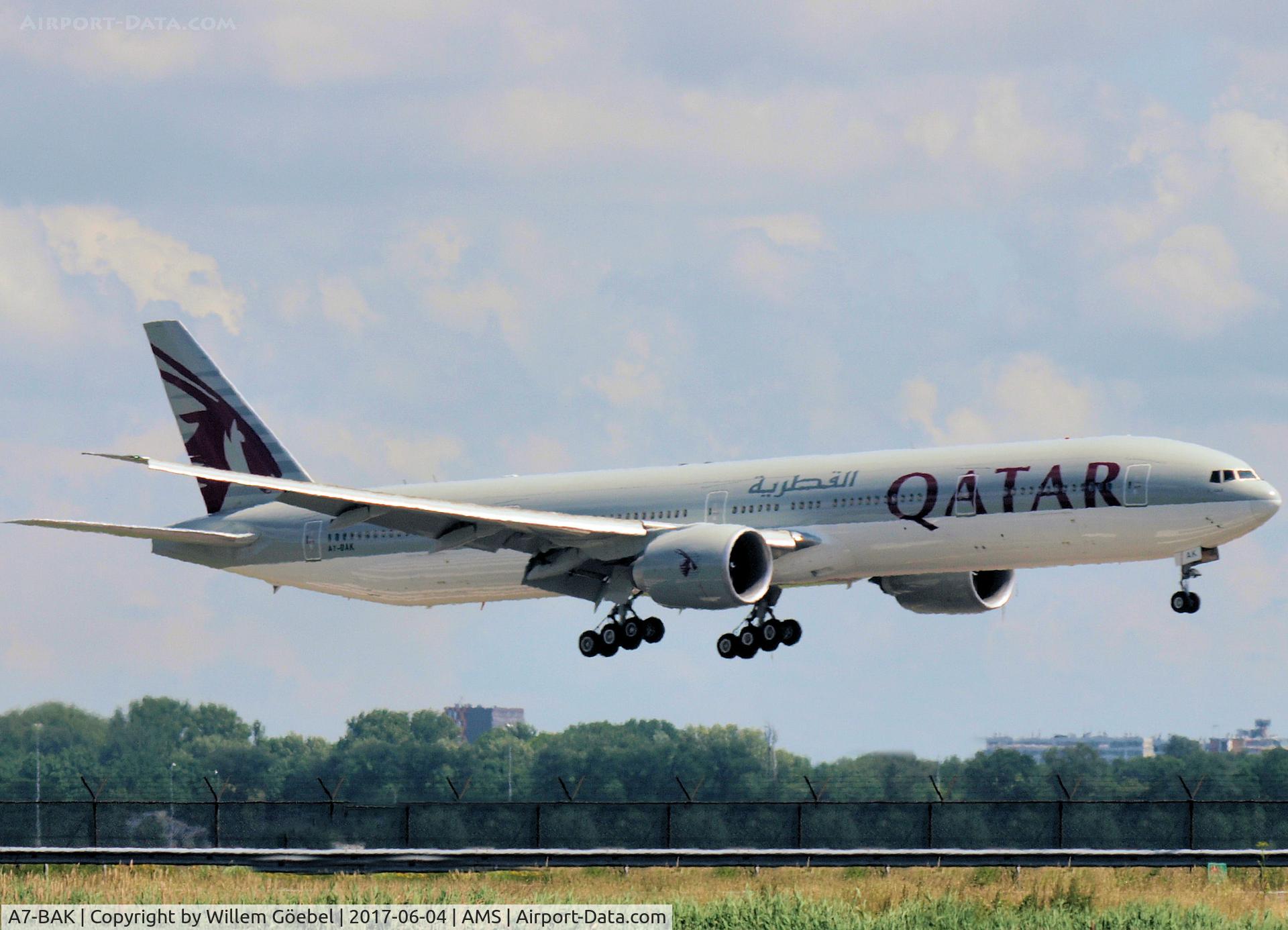 A7-BAK, 2010 Boeing 777-3DZ/ER C/N 36097, Landing on Schiphol Airport on runway 18C