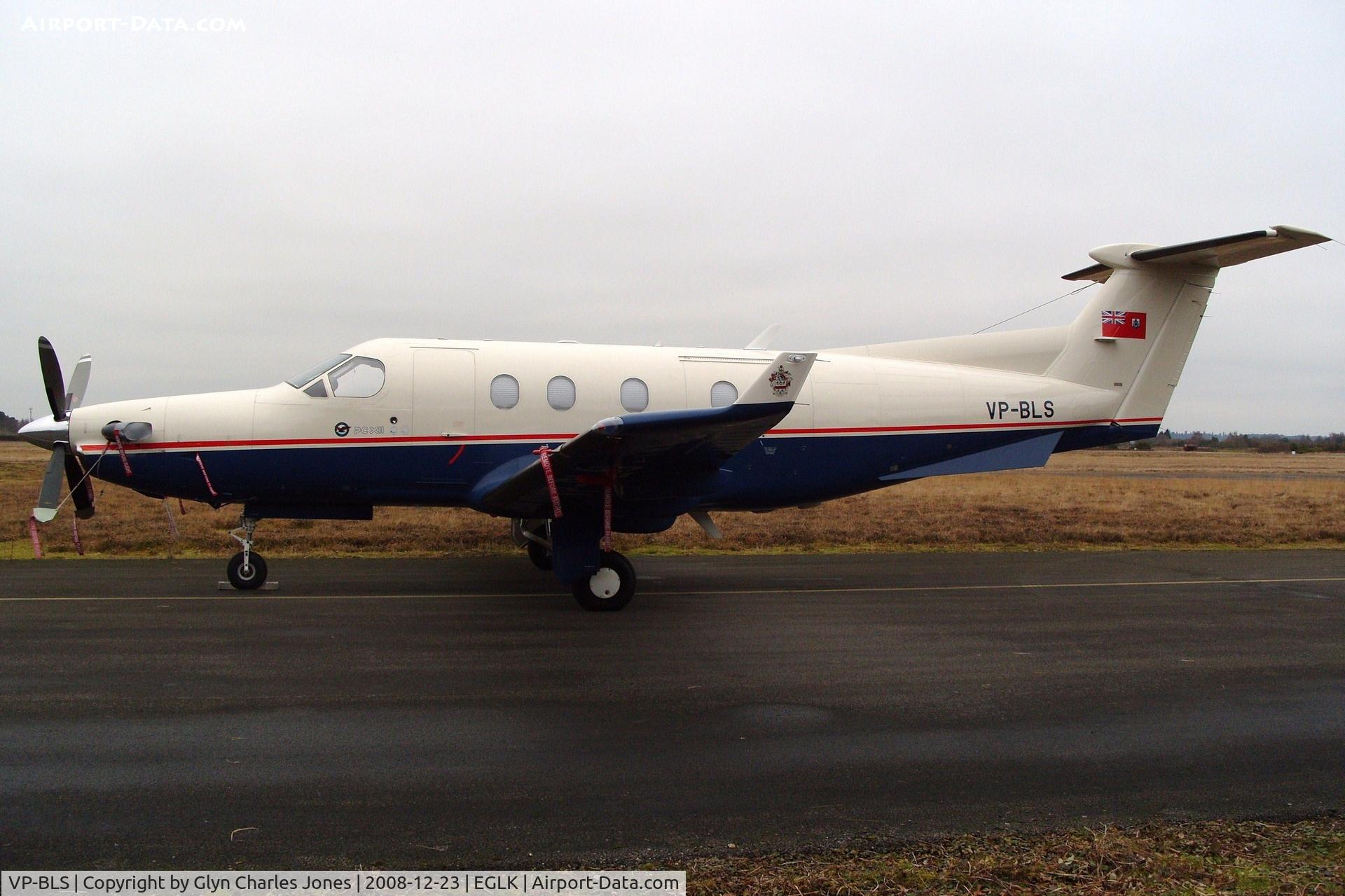 VP-BLS, 1997 Pilatus PC-12/45 C/N 176, Previously N176BS and HB-FSL. Parked down the far west end of Blackbushe. Had to walk through bramble and gorse bushes to get this photo. Side view.
